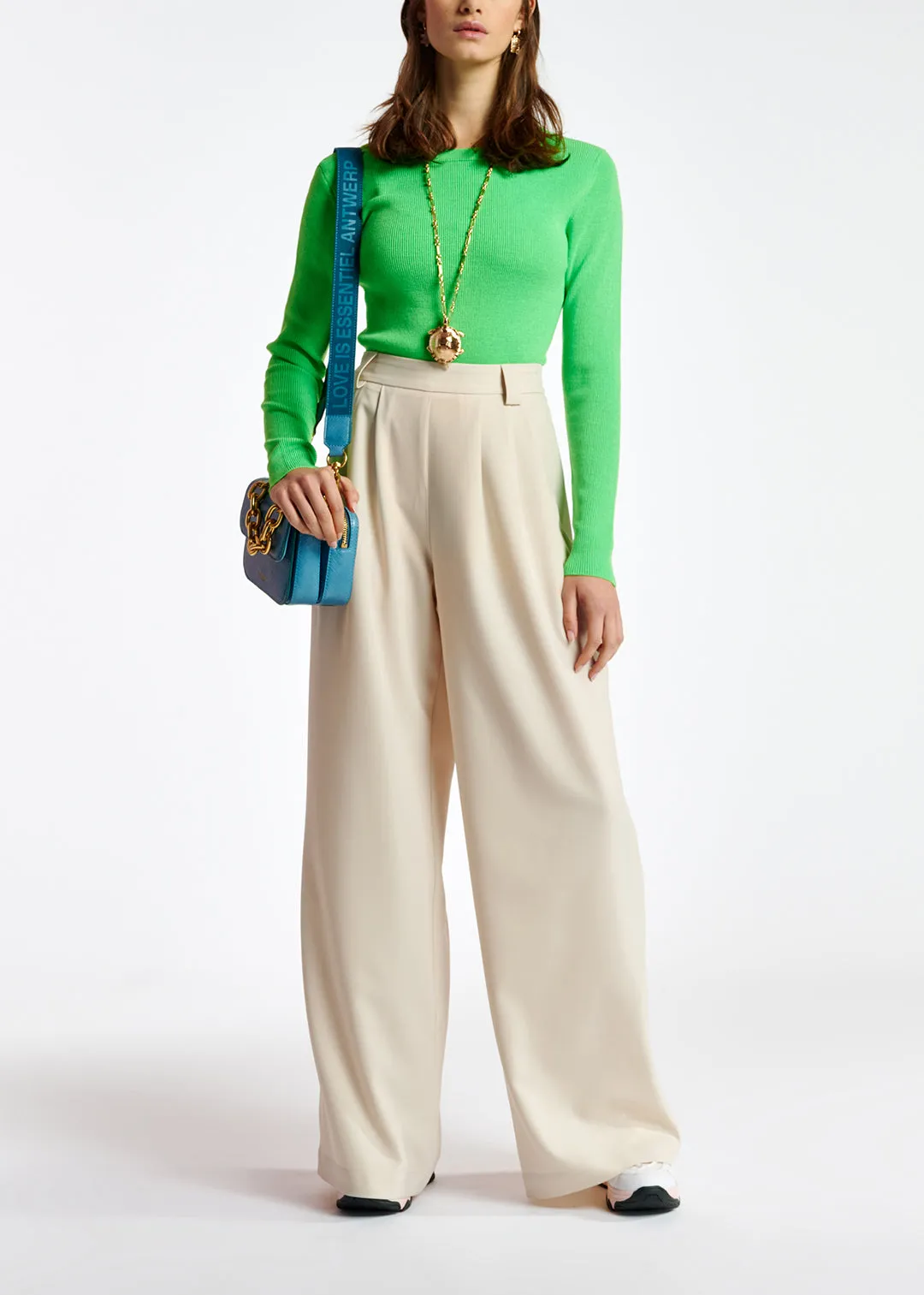 Ecru wide-leg pants