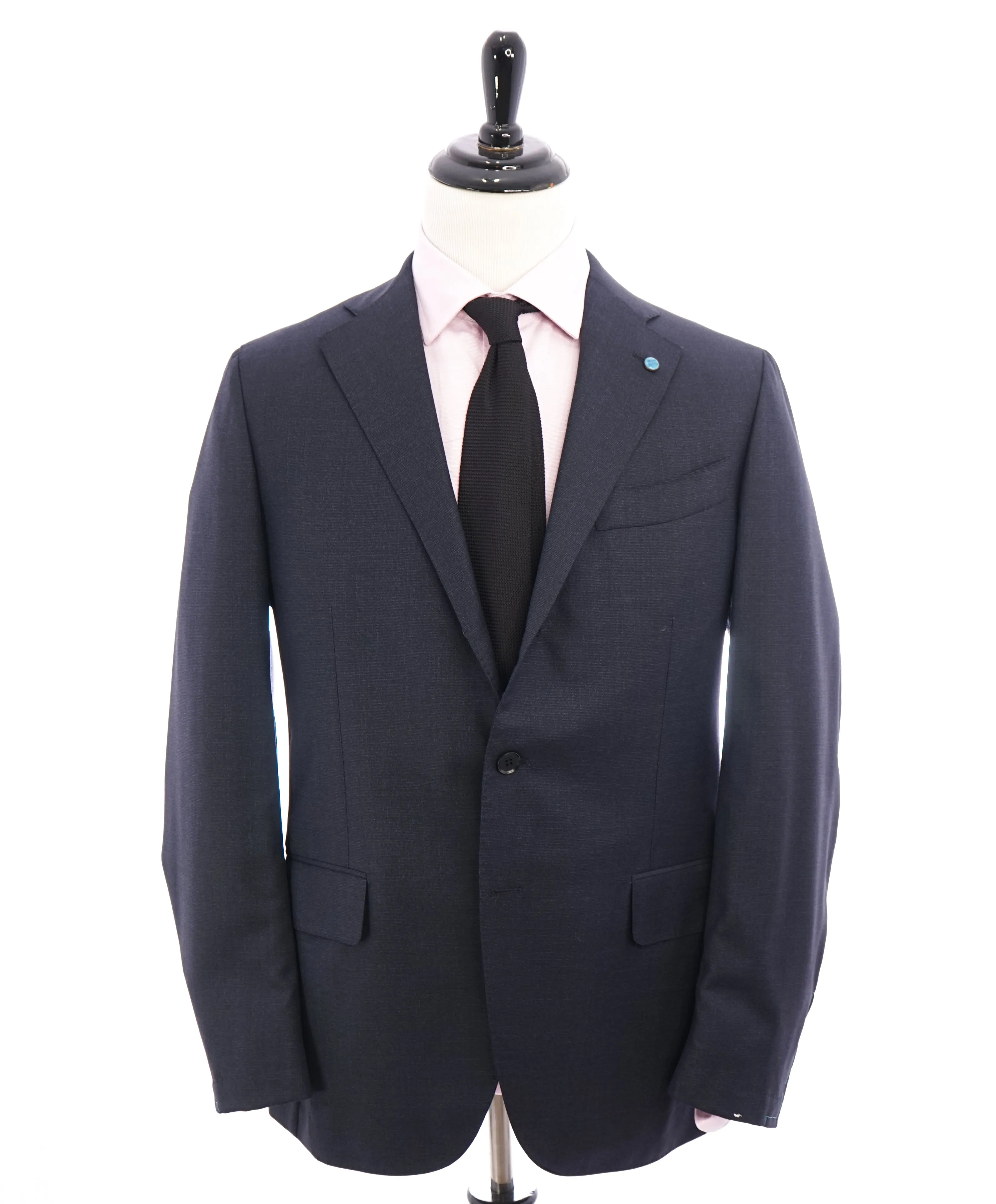 EIDOS - Blue Navy Pindot "TENERO" 2-3 Button Roll Lapel Wool Suit  - 44R