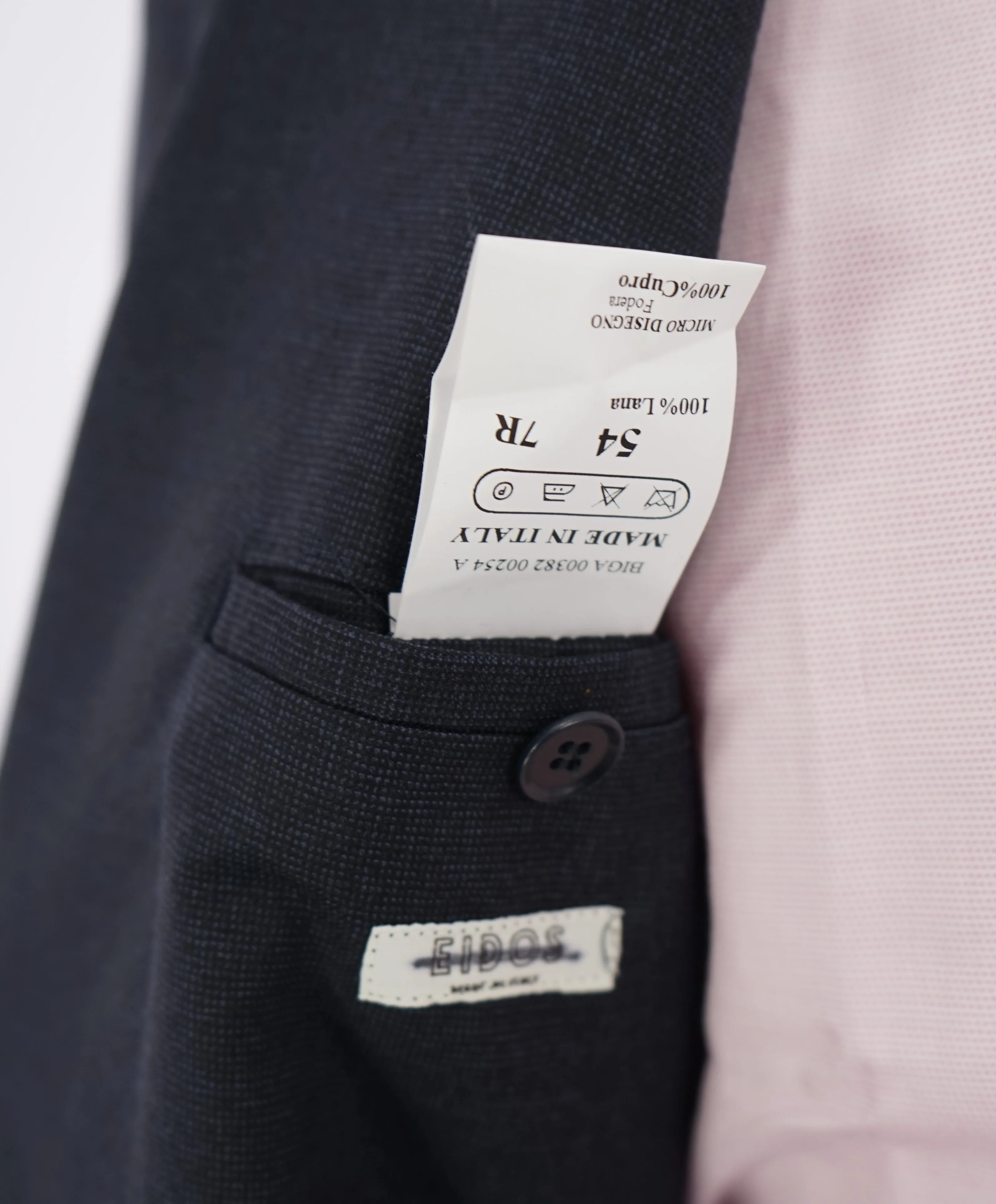 EIDOS - Blue Navy Pindot "TENERO" 2-3 Button Roll Lapel Wool Suit  - 44R