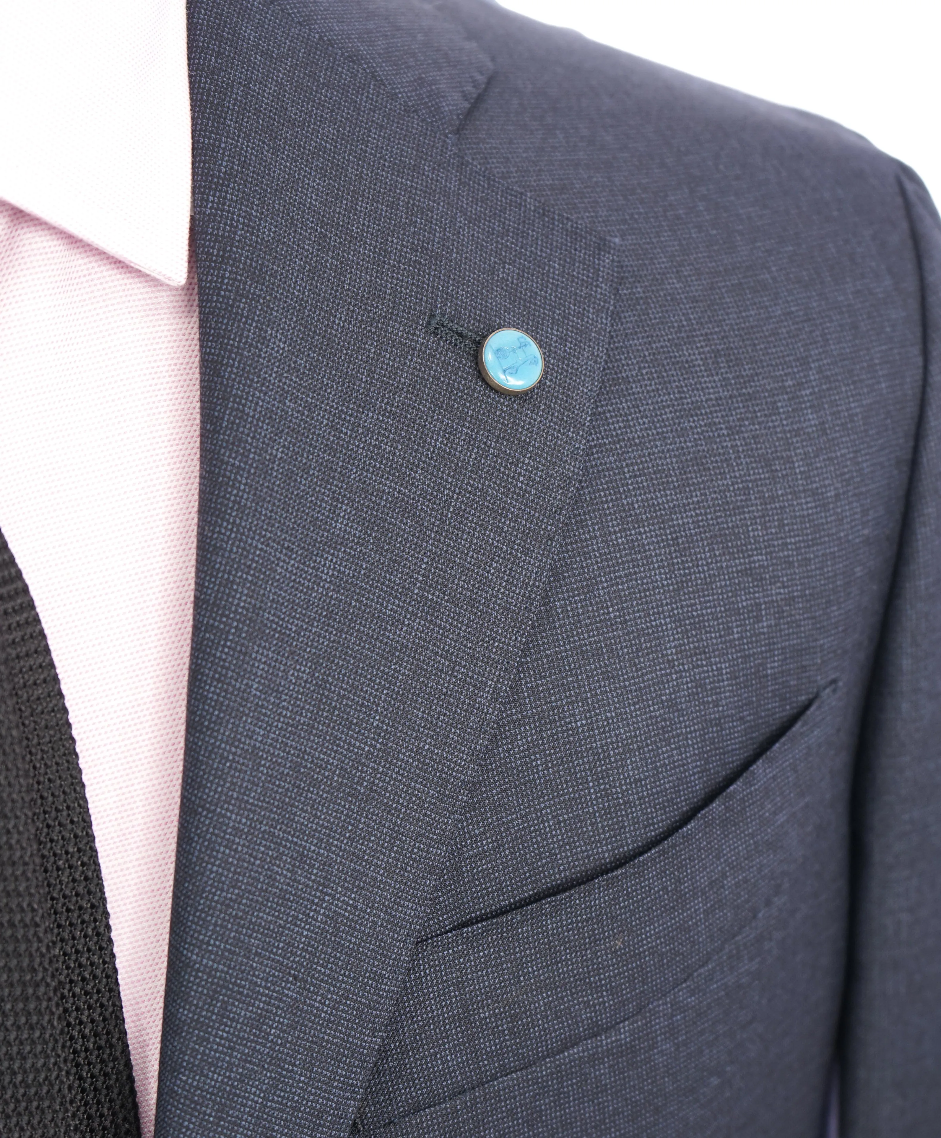 EIDOS - Blue Navy Pindot "TENERO" 2-3 Button Roll Lapel Wool Suit  - 44R