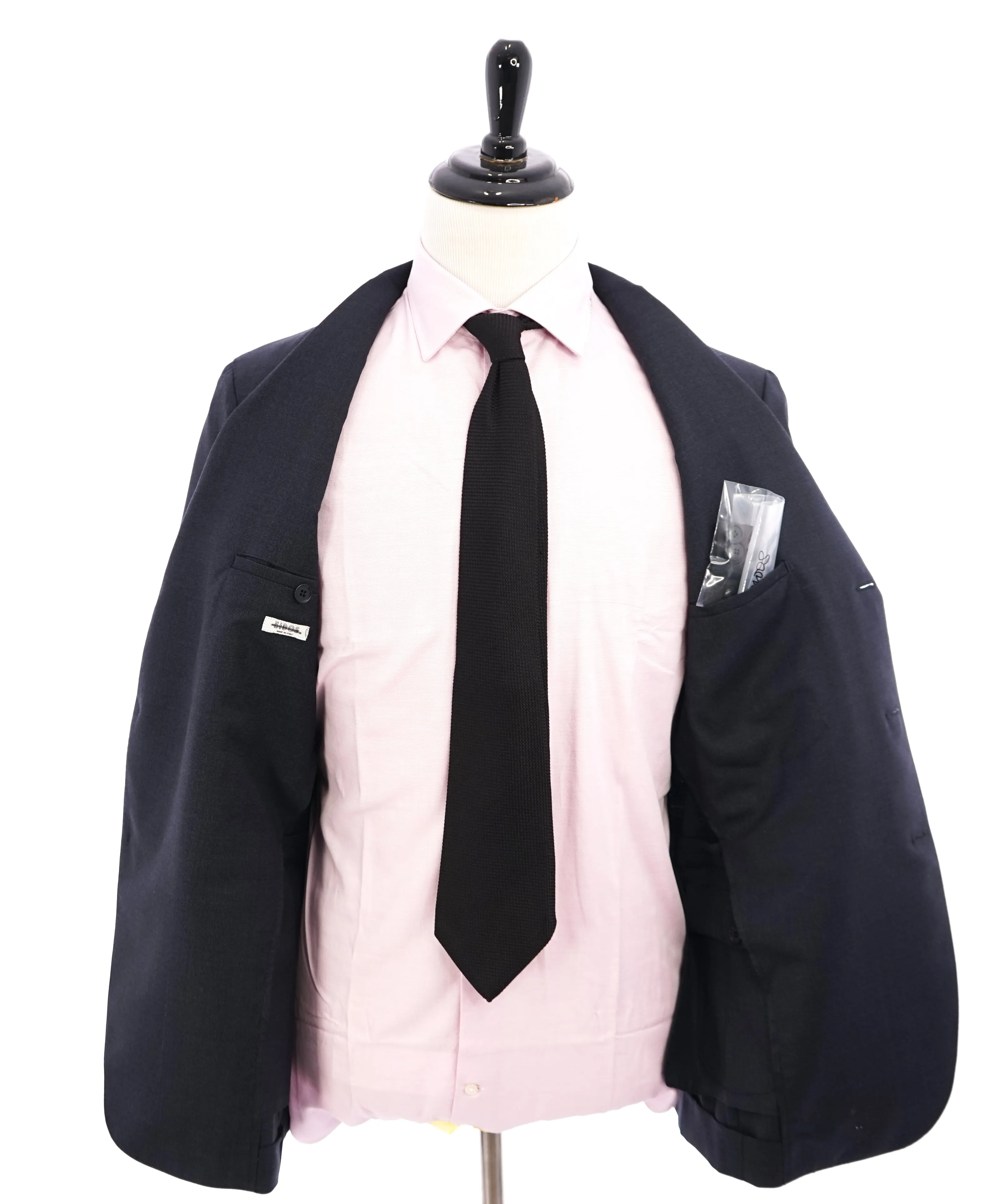 EIDOS - Blue Navy Pindot "TENERO" 2-3 Button Roll Lapel Wool Suit  - 44R