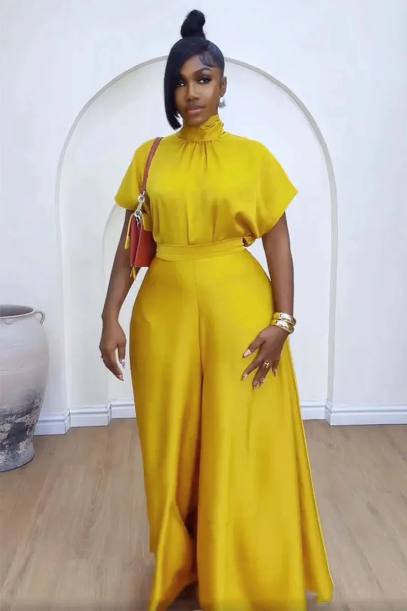 Elegant Satin Two-Piece Set with Wide Leg Pants