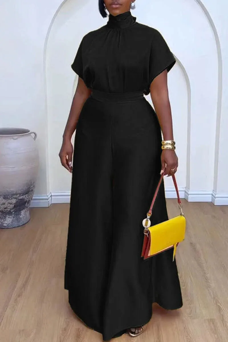 Elegant Satin Two-Piece Set with Wide Leg Pants