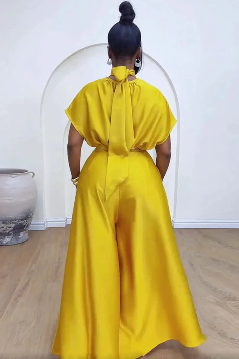 Elegant Satin Two-Piece Set with Wide Leg Pants