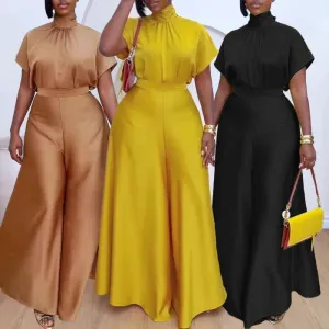 Elegant Satin Two-Piece Set with Wide Leg Pants