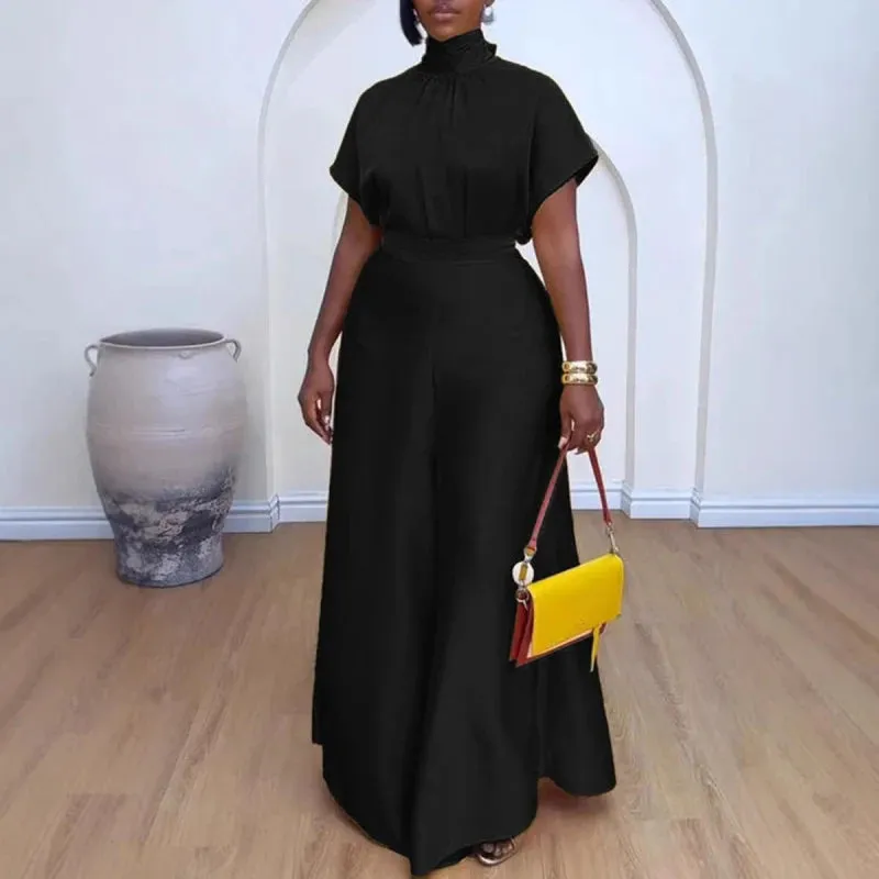 Elegant Satin Two-Piece Set with Wide Leg Pants