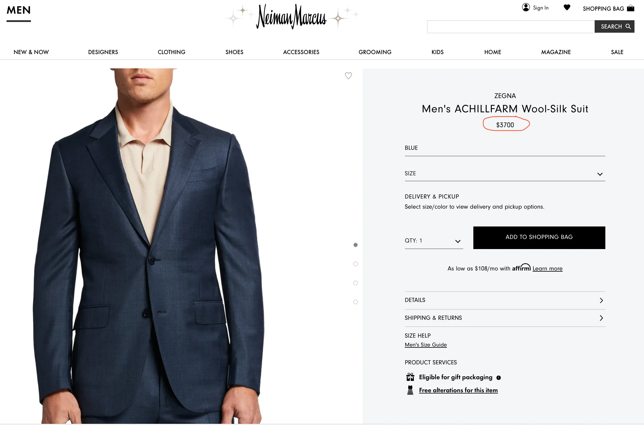 ERMENEGILDO ZEGNA -“ACHILLFARM" SILK Blend BLUE/GREEN Solid Suit - 44L