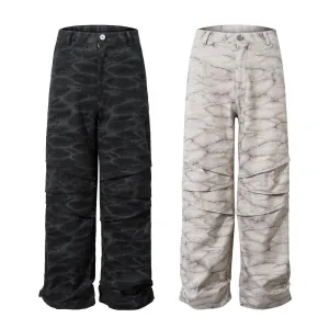 European And American Fashion Brand Tie-dye Camouflage Pants Men's Loose Straight Trousers Vibe Design Pleated Paratrooper Work Casual Pants