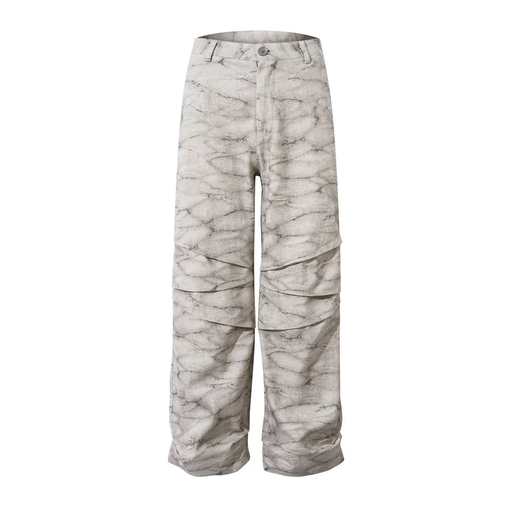European And American Fashion Brand Tie-dye Camouflage Pants Men's Loose Straight Trousers Vibe Design Pleated Paratrooper Work Casual Pants