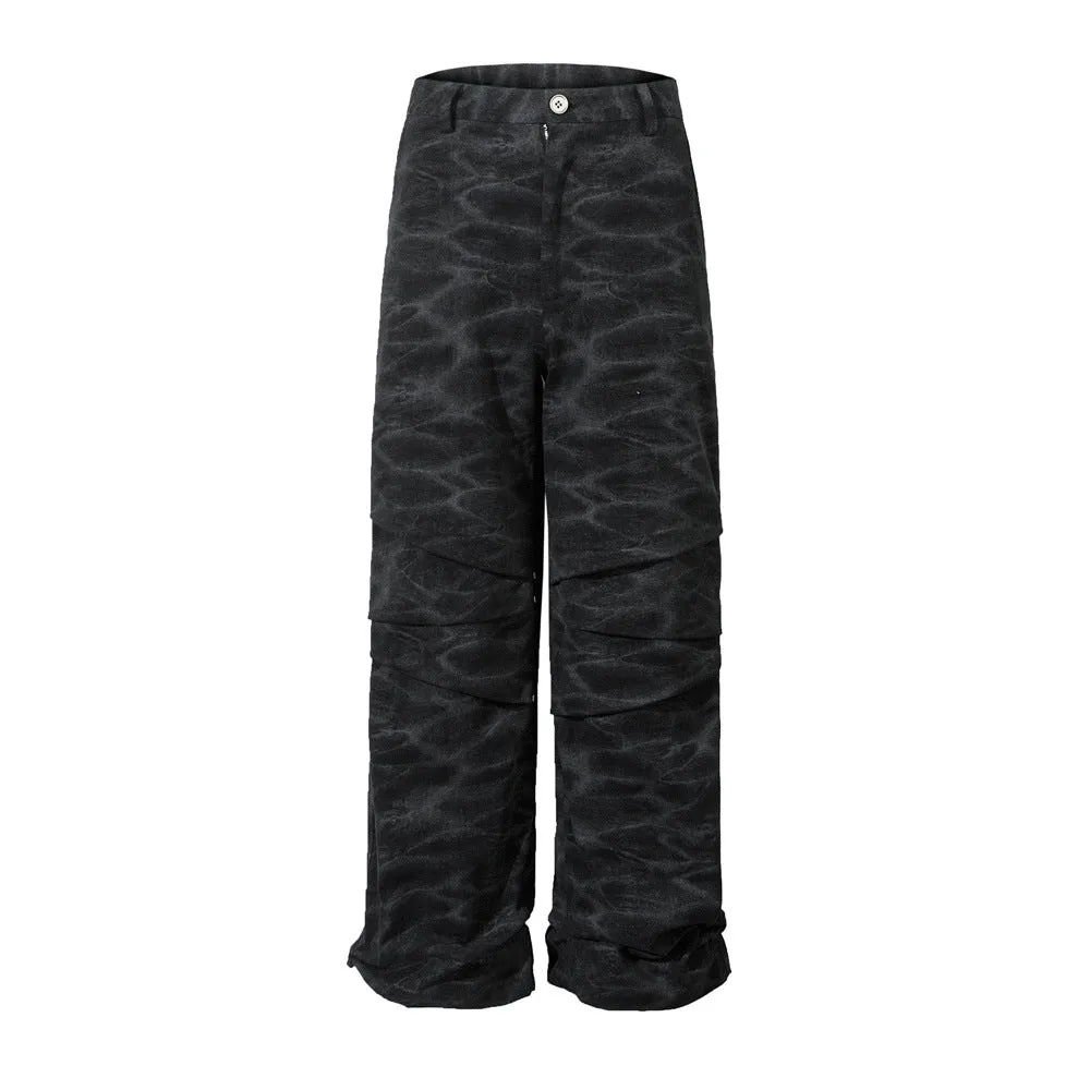 European And American Fashion Brand Tie-dye Camouflage Pants Men's Loose Straight Trousers Vibe Design Pleated Paratrooper Work Casual Pants