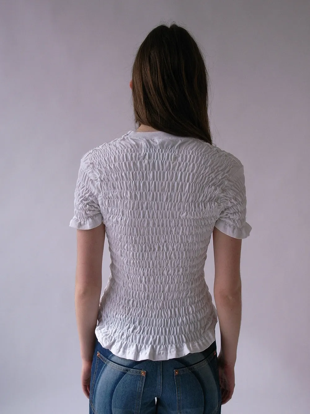 Exclusive- The Reconstituted Shirred T-shirt- White