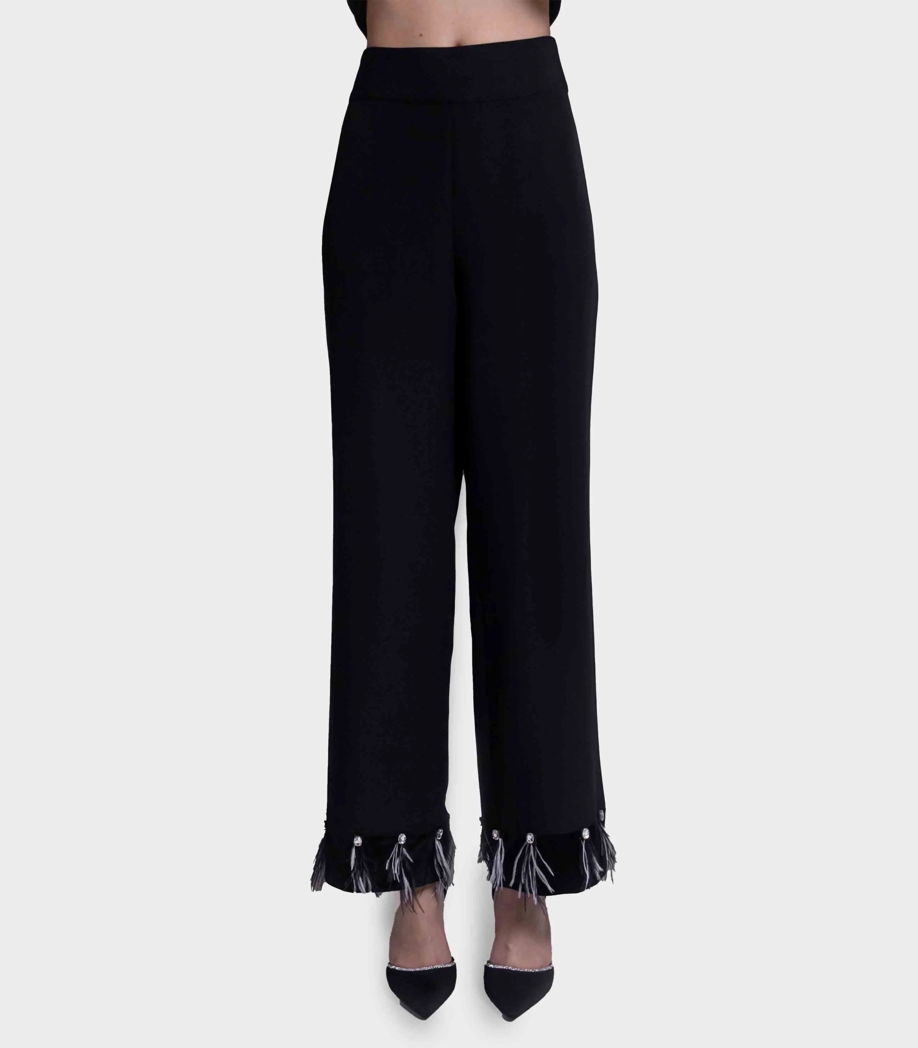 Fazzali - Straight Fit Pants With Feather Details