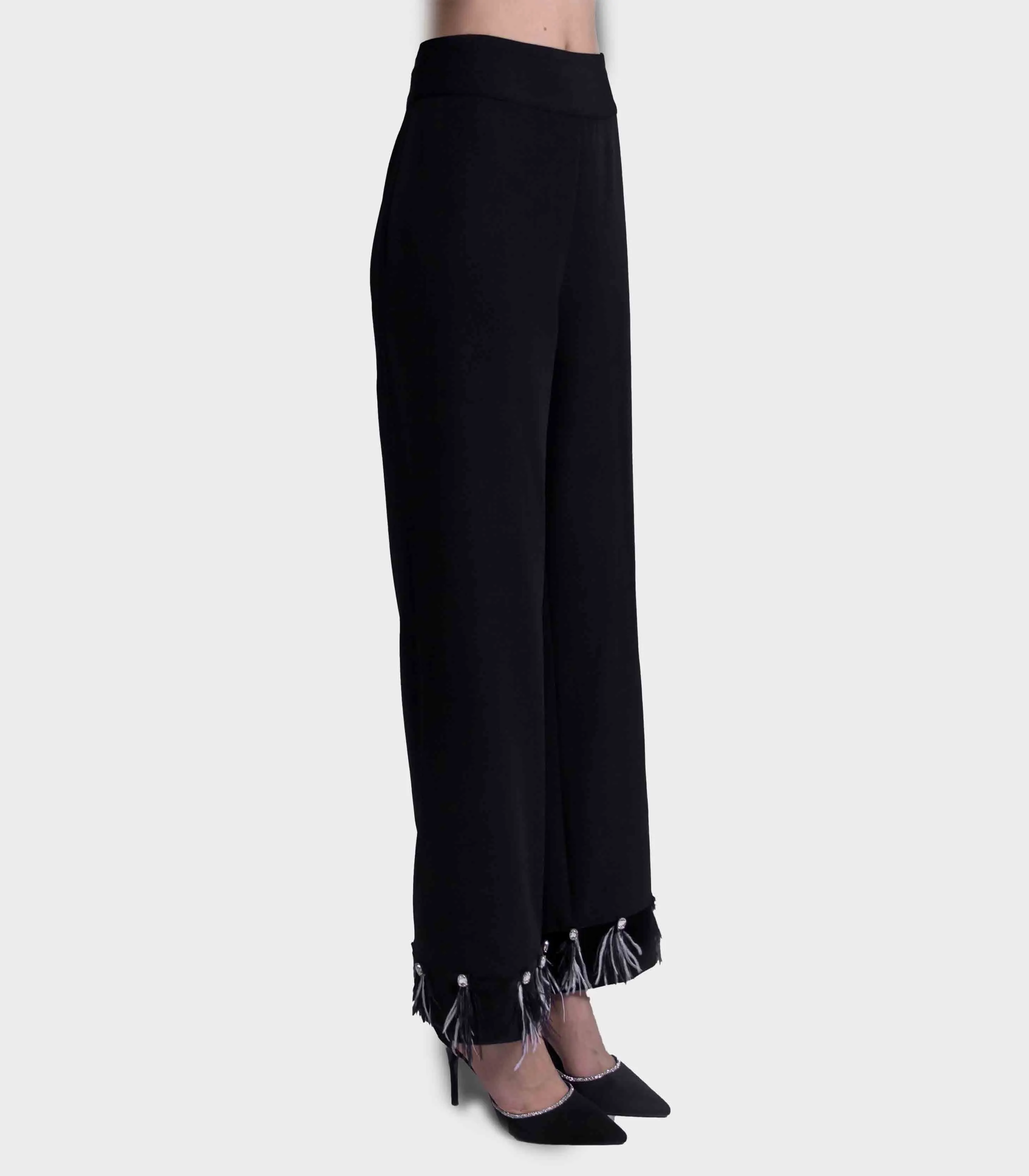 Fazzali - Straight Fit Pants With Feather Details