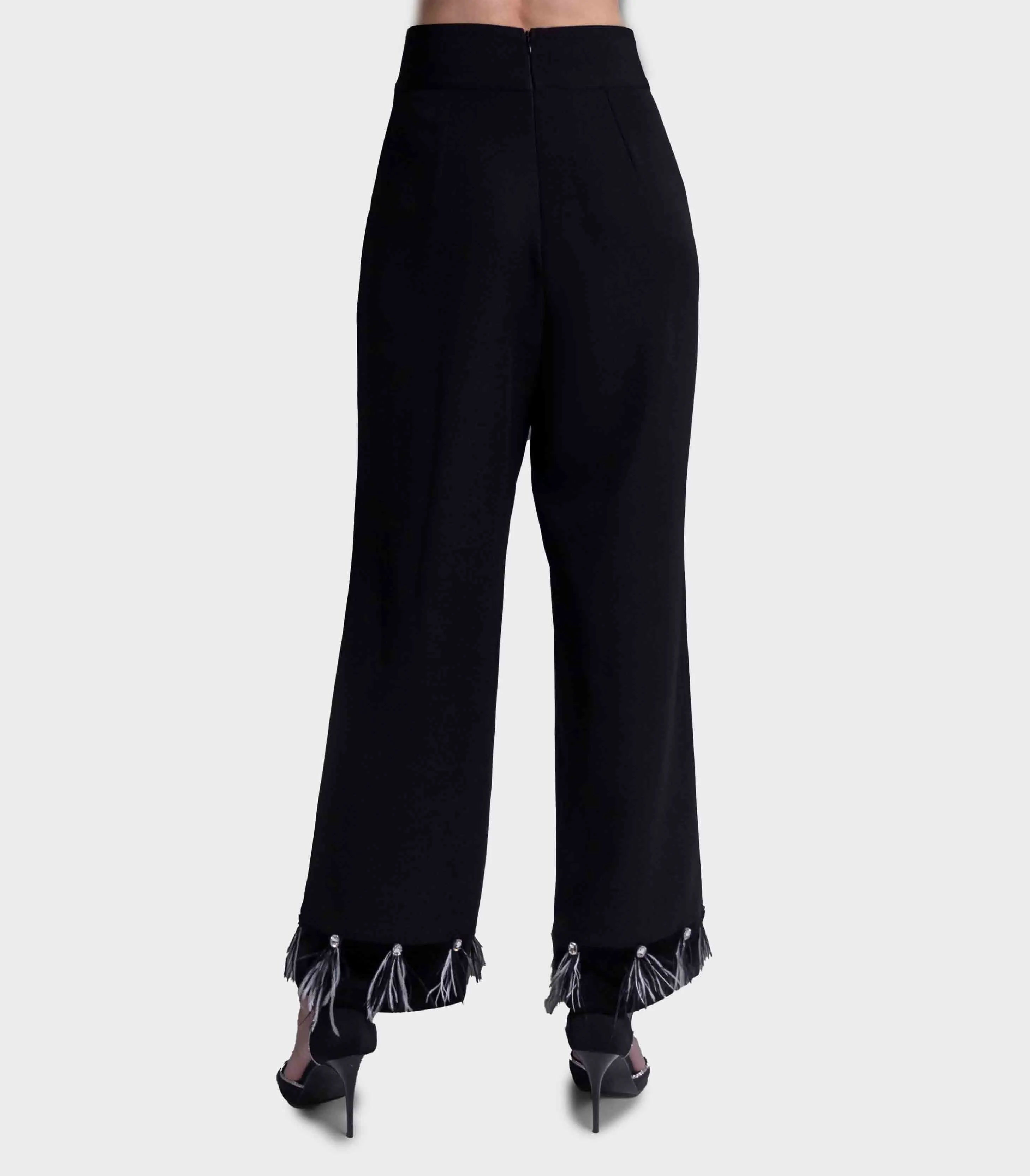 Fazzali - Straight Fit Pants With Feather Details