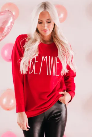 Fiery Red BE MINE Embroidered Long Sleeve Sweatshirt