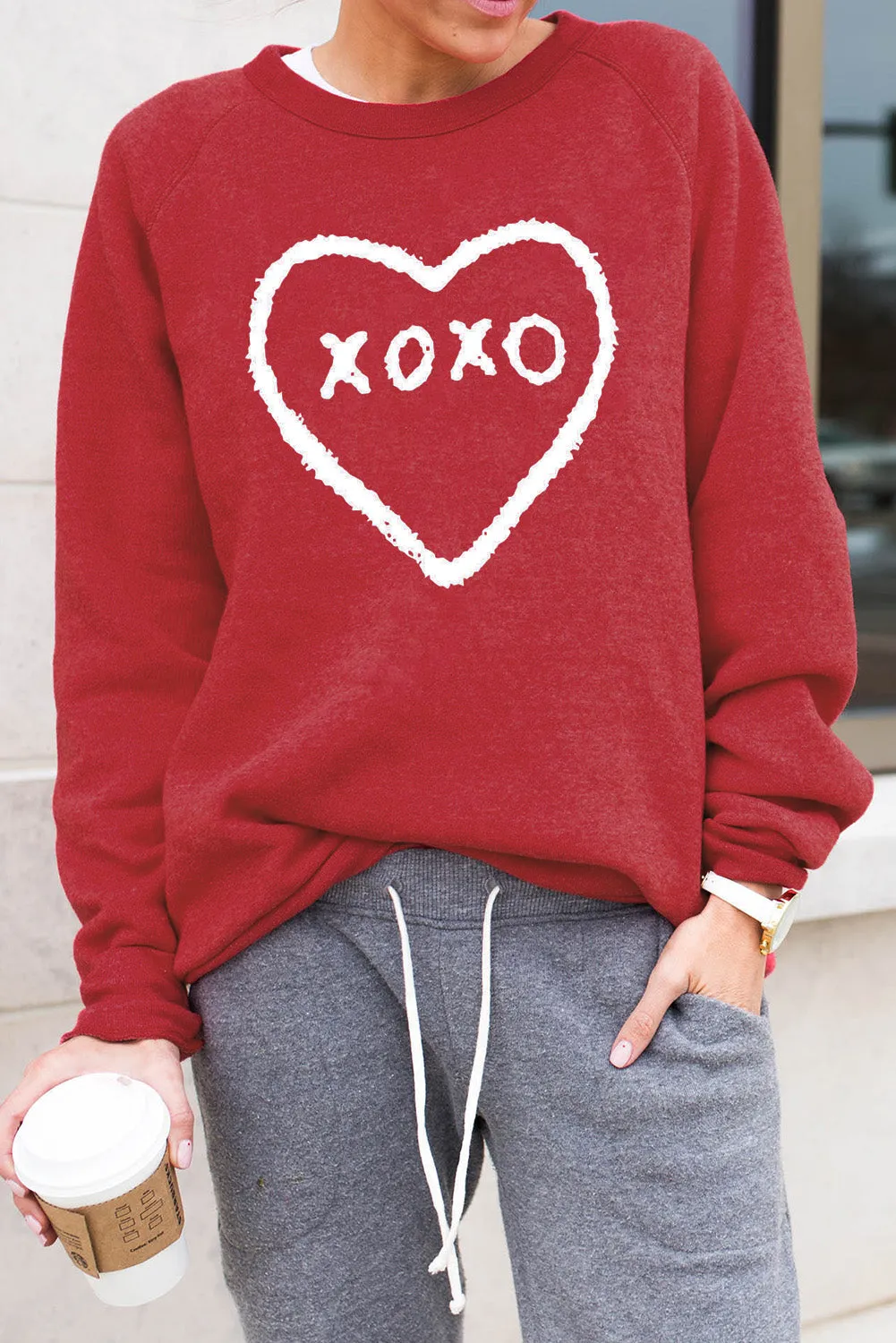 Fiery Red xoxo Heart Pattern Print Valentines Sweatshirt