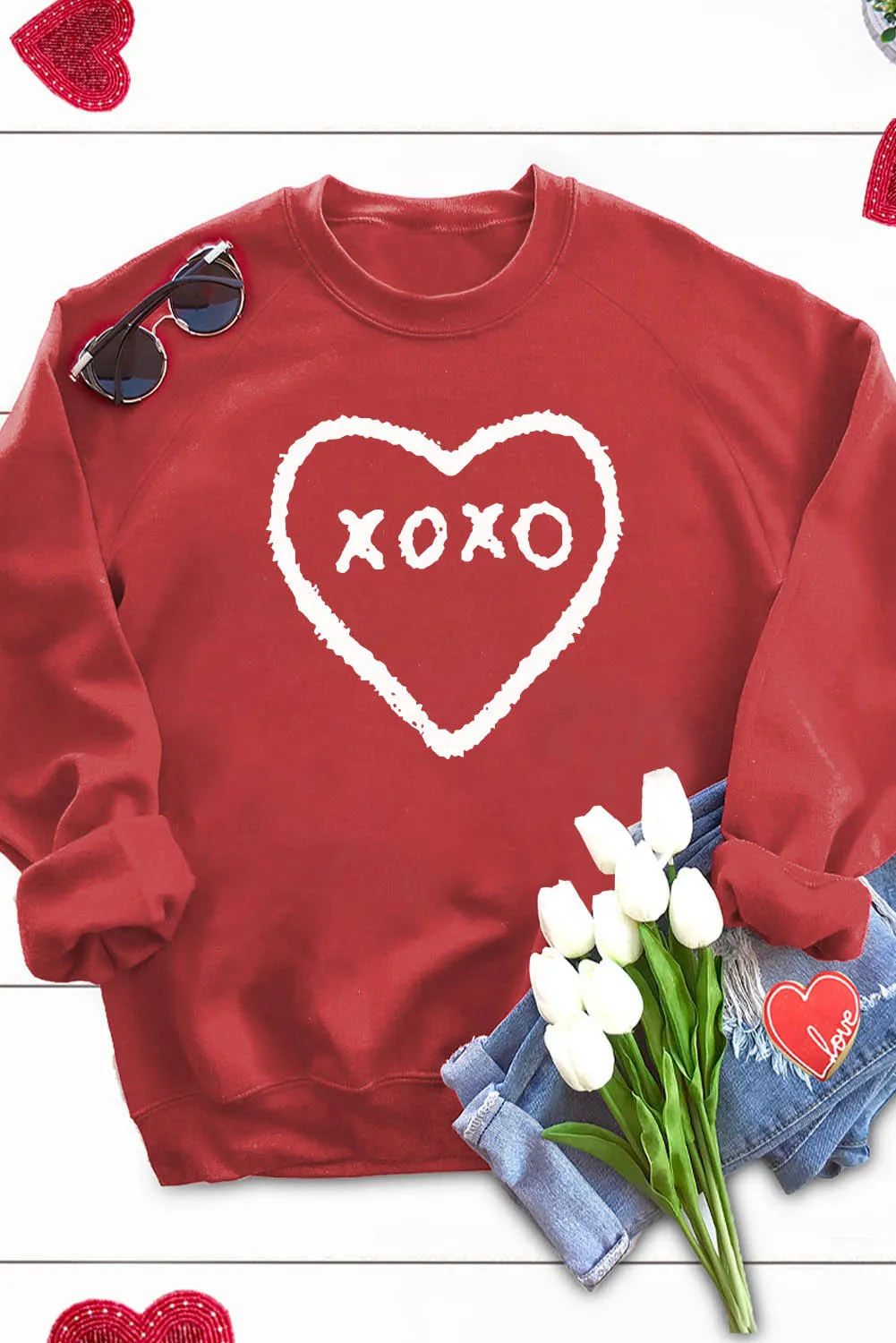 Fiery Red xoxo Heart Pattern Print Valentines Sweatshirt
