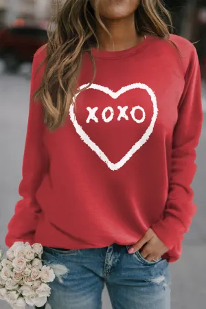 Fiery Red xoxo Heart Pattern Print Valentines Sweatshirt