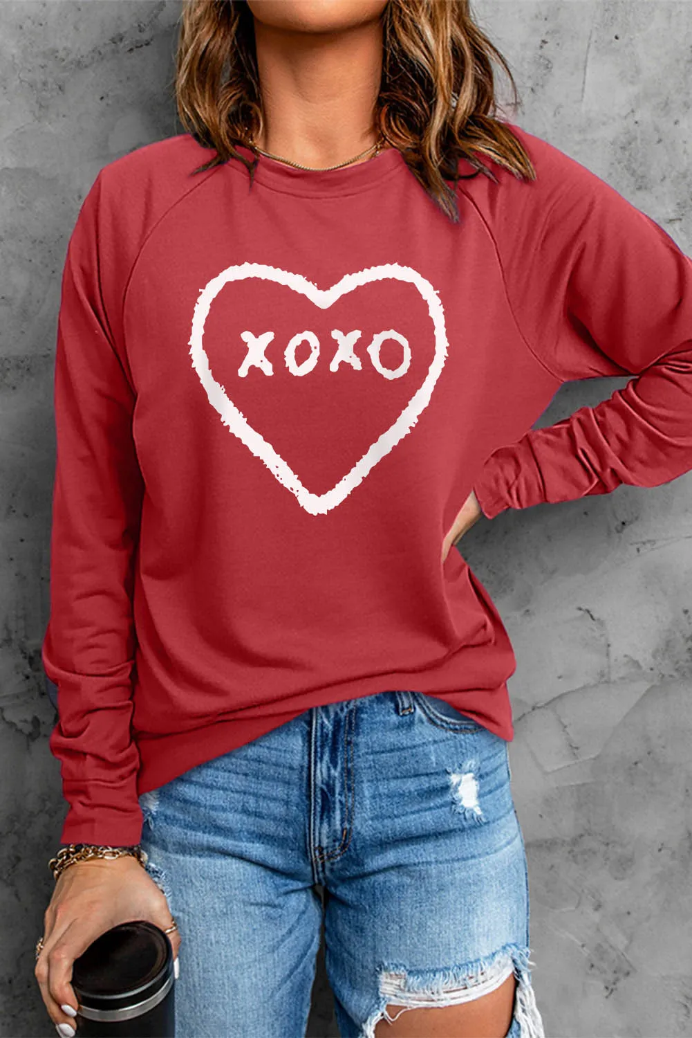Fiery Red xoxo Heart Pattern Print Valentines Sweatshirt