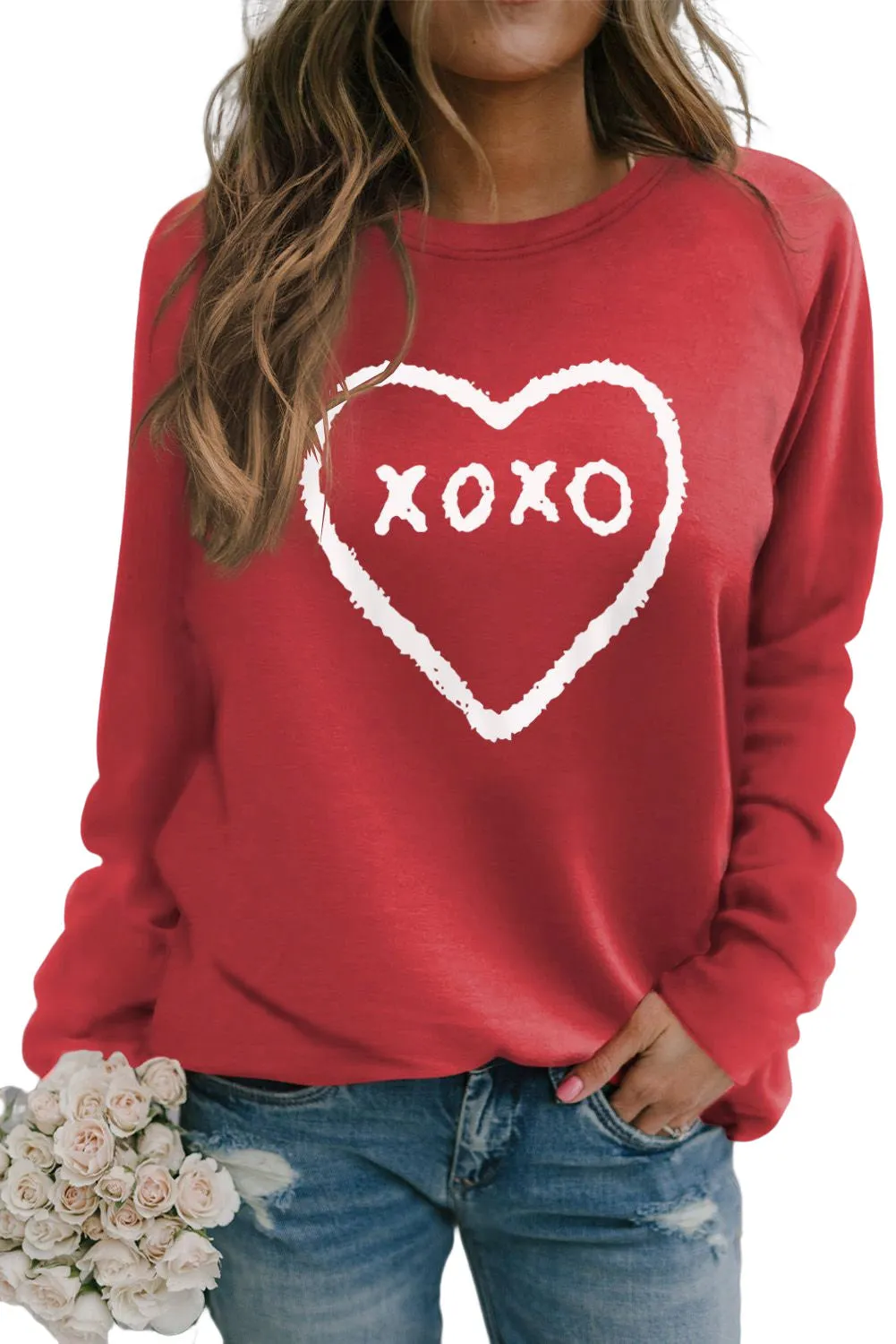 Fiery Red xoxo Heart Pattern Print Valentines Sweatshirt