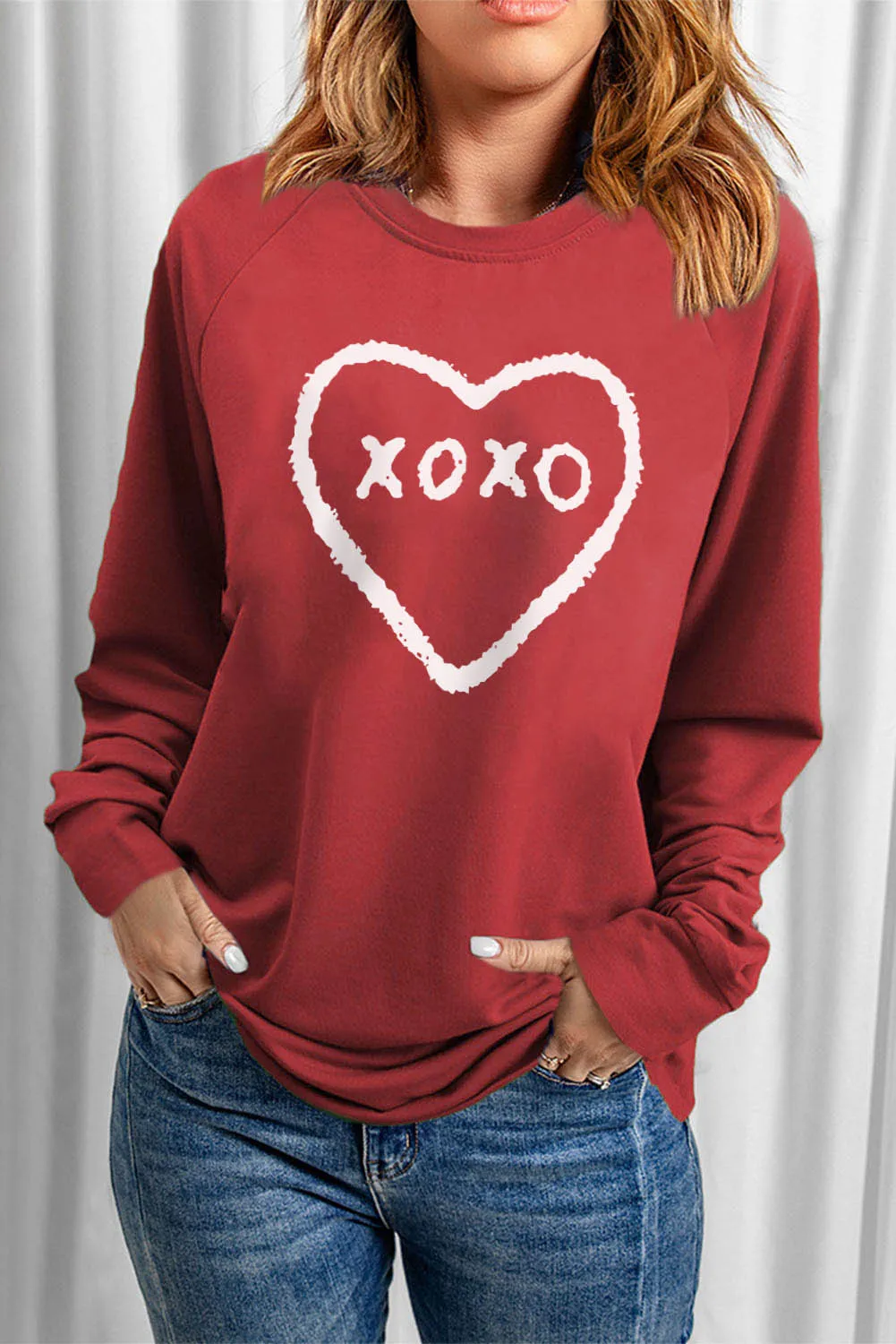 Fiery Red xoxo Heart Pattern Print Valentines Sweatshirt
