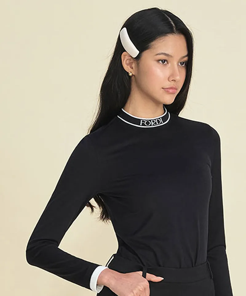 FORDI Logo Band Mock Neck Fleece T-Shirt - Black