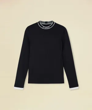 FORDI Logo Band Mock Neck Fleece T-Shirt - Black