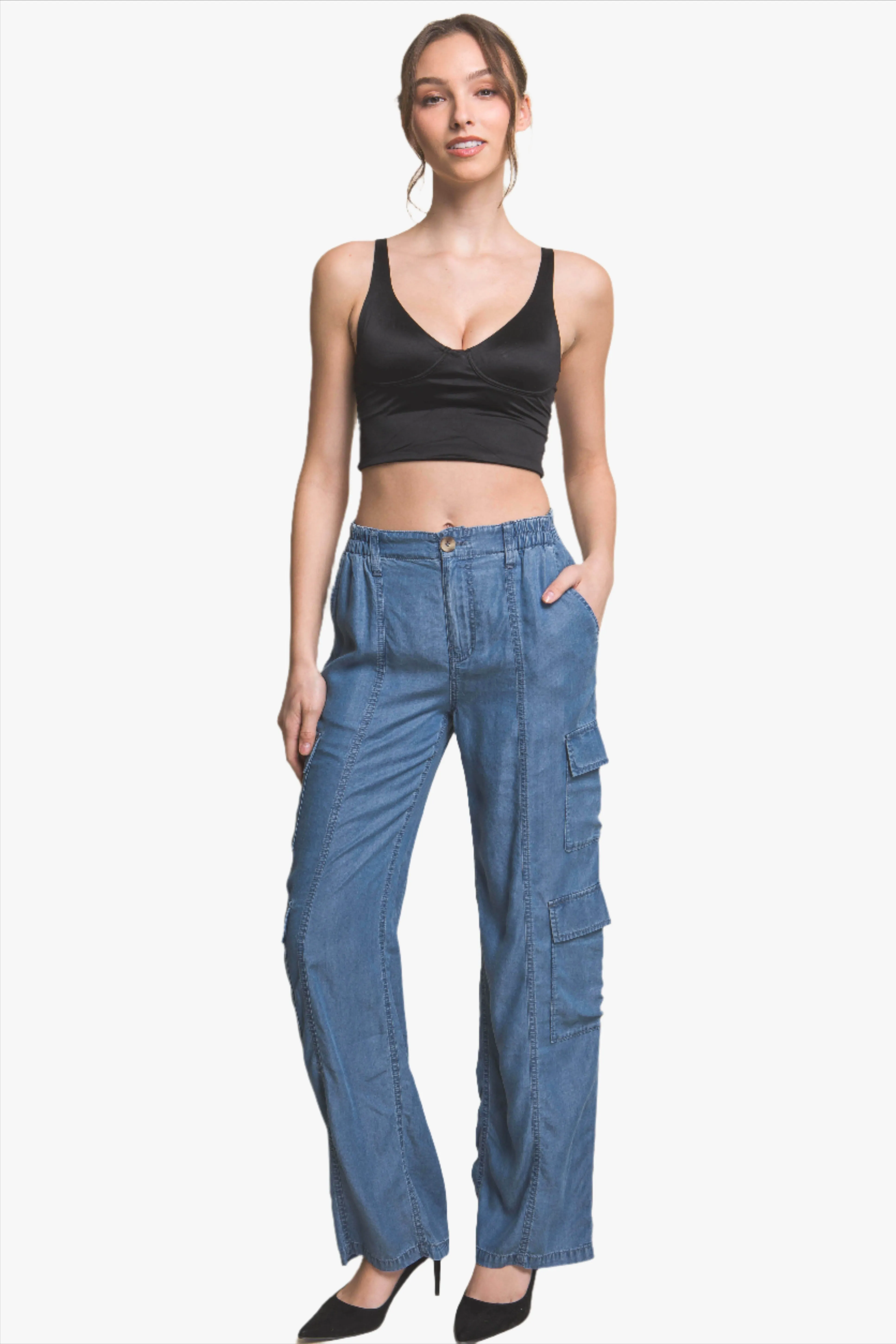 Full-length Tencel Pants With Cargo Pockets