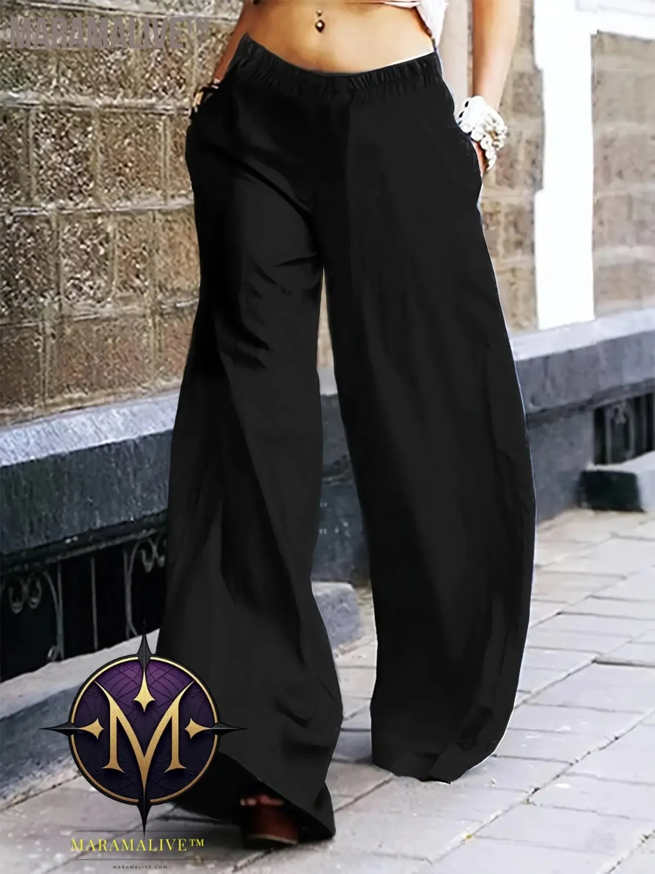 Full Skull Print Wide Leg Pants, Casual Pants For Spring & Fall, Women's Clothing