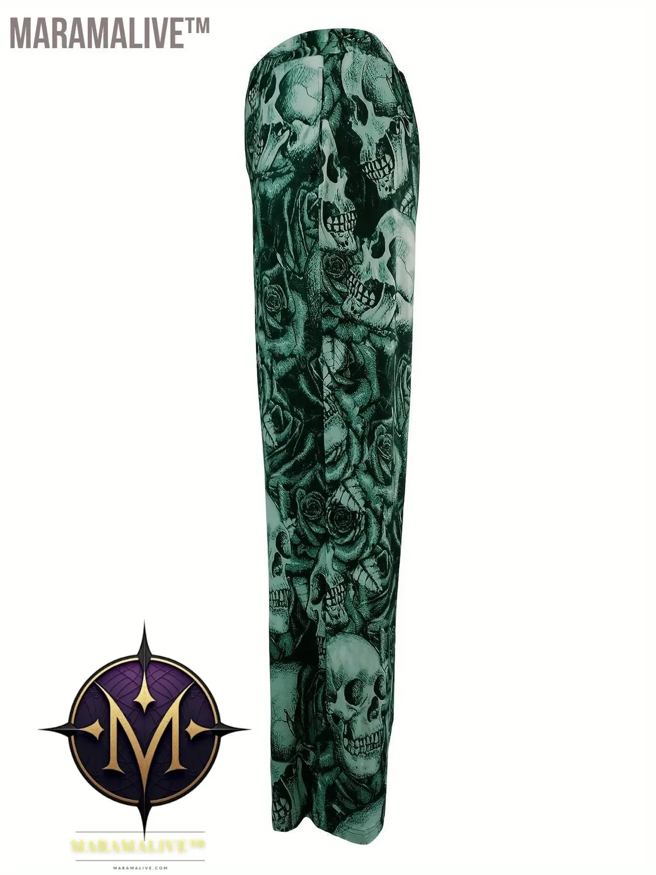 Full Skull Print Wide Leg Pants, Casual Pants For Spring & Fall, Women's Clothing