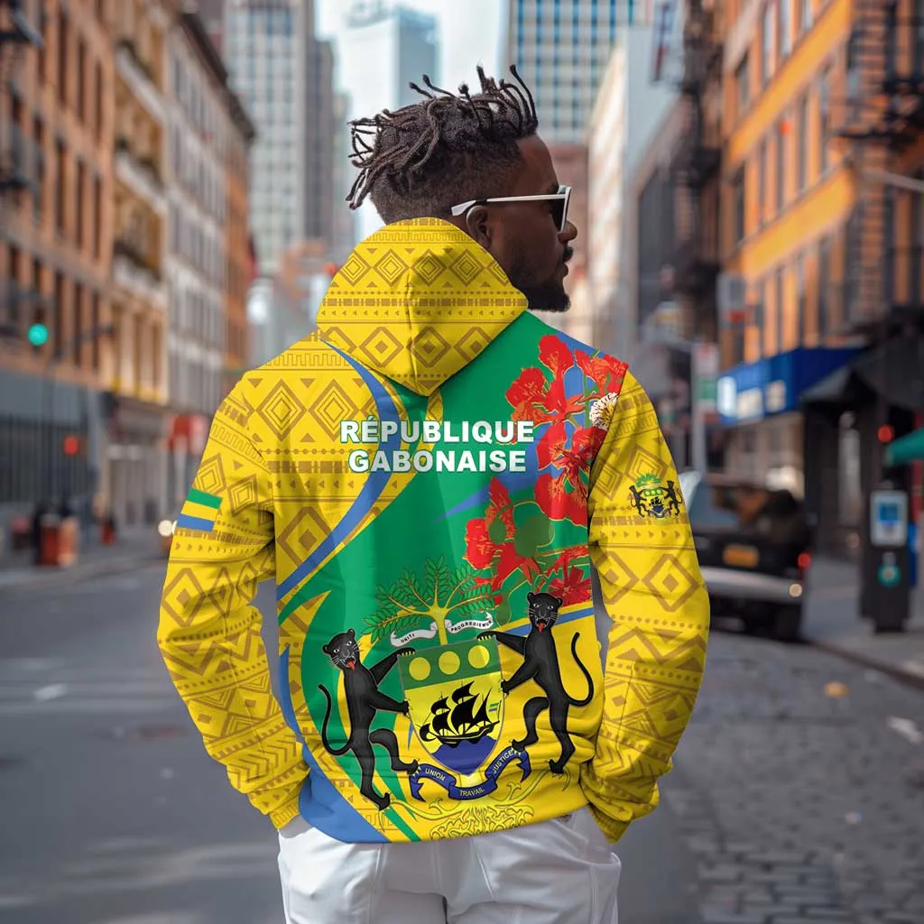 Gabon Independence Day Hoodie Gabonaise Flamboyant African Pattern LT01