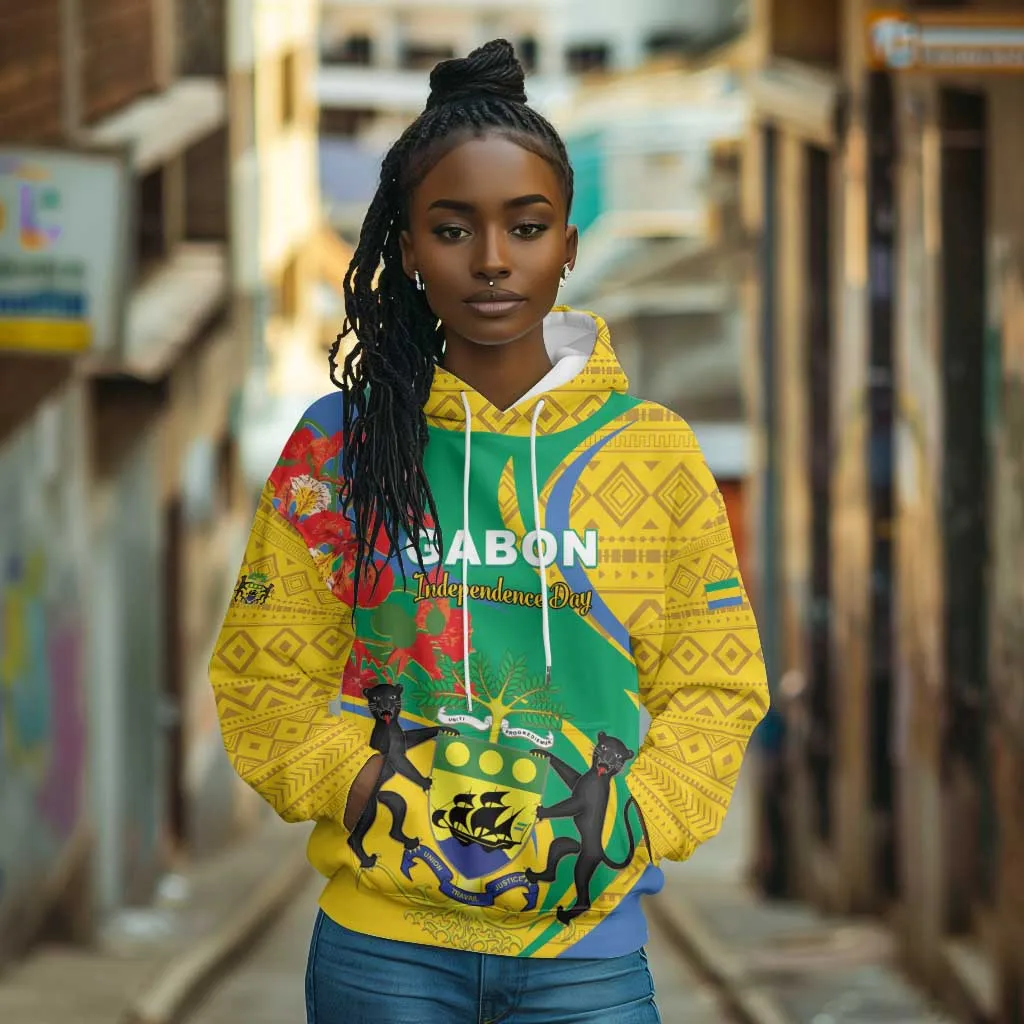 Gabon Independence Day Hoodie Gabonaise Flamboyant African Pattern LT01