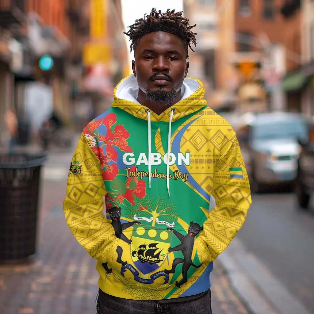 Gabon Independence Day Hoodie Gabonaise Flamboyant African Pattern LT01
