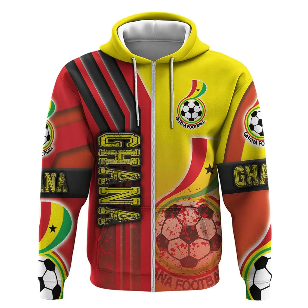 Ghana Soccer Zip Hoodie Black Stars Football - Road To Champion DT03