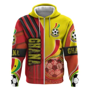 Ghana Soccer Zip Hoodie Black Stars Football - Road To Champion DT03