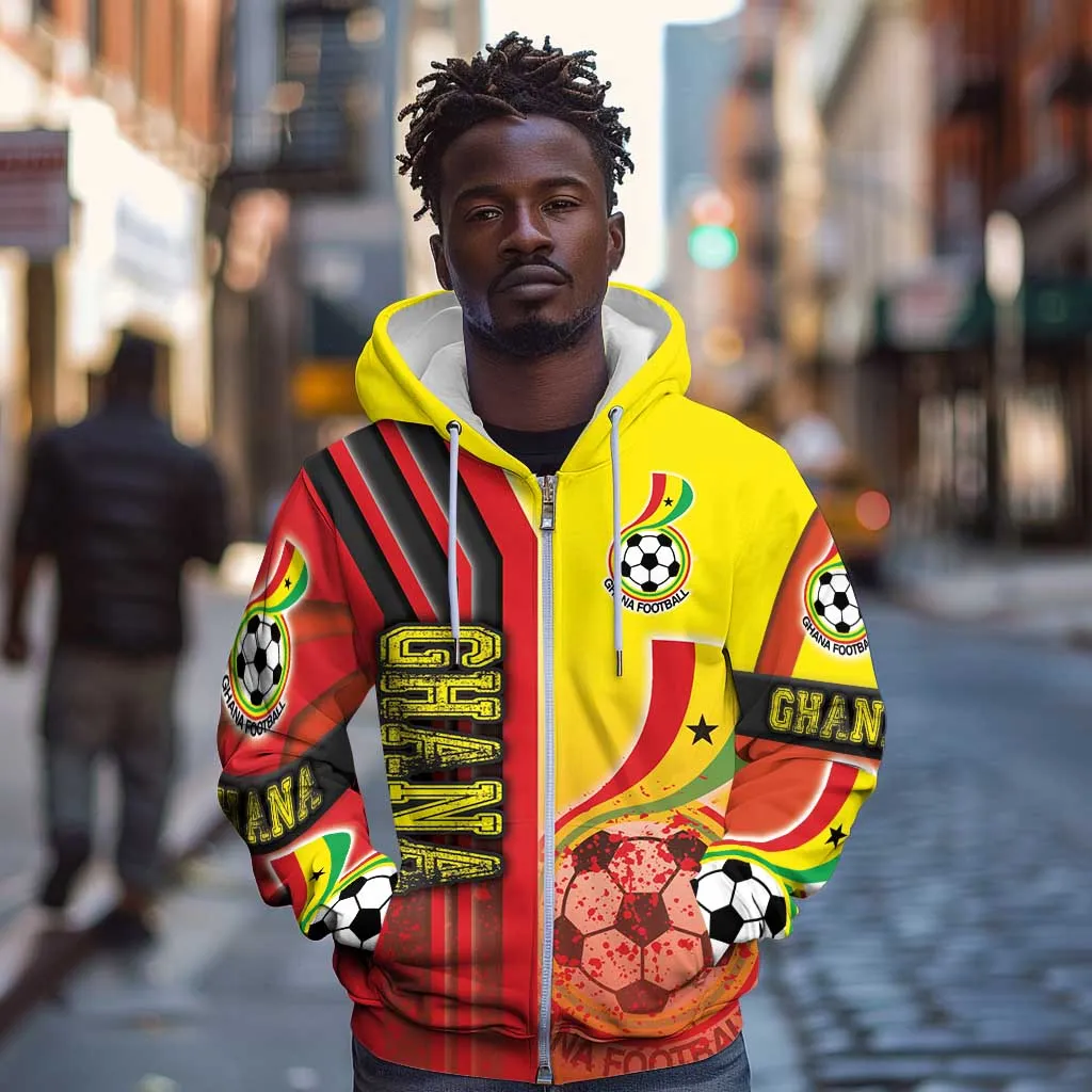 Ghana Soccer Zip Hoodie Black Stars Football - Road To Champion DT03