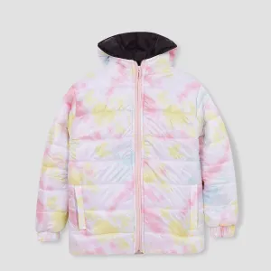 Girls Premium Quality Tie & Dye Puffer Zipper Hoodie Jacket