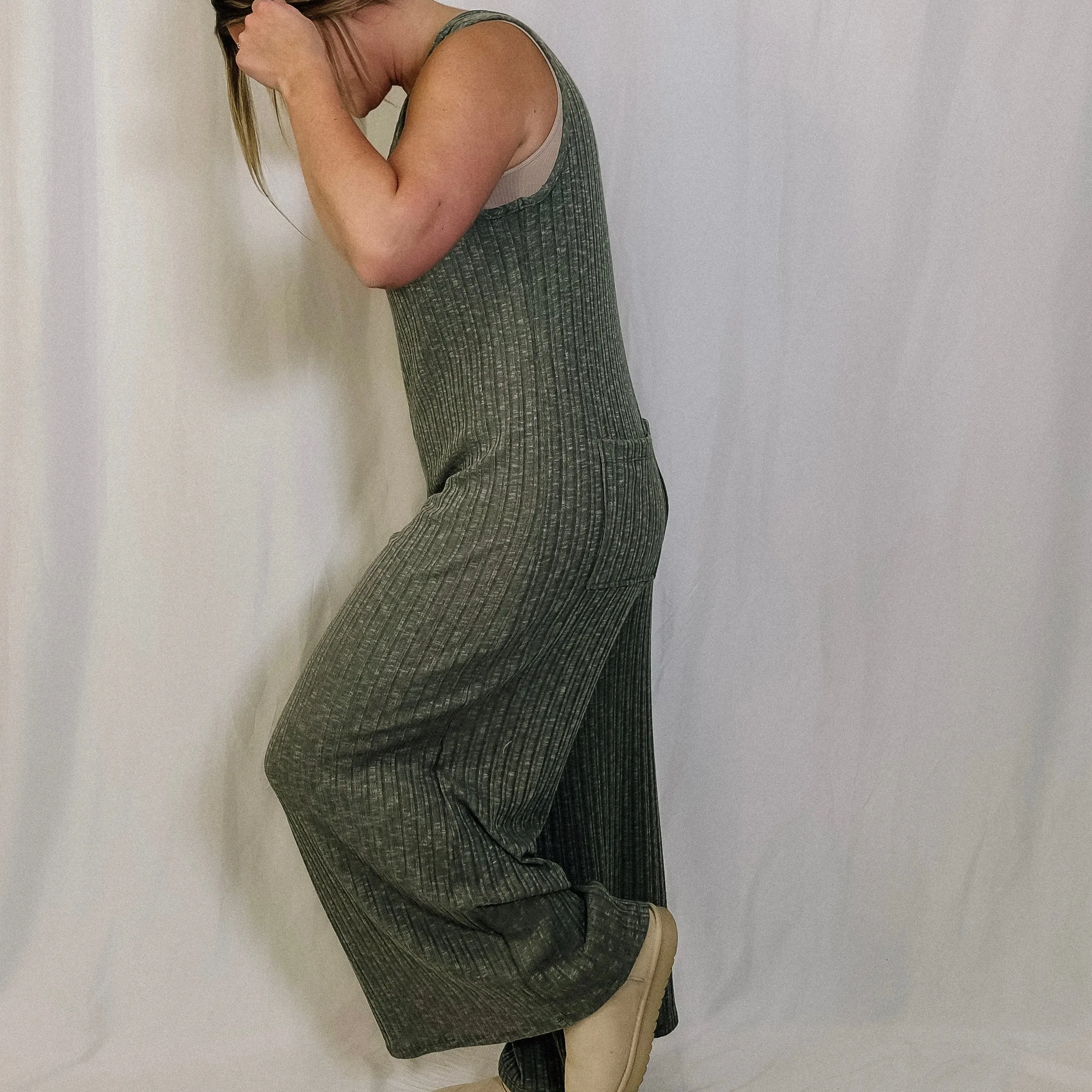 Go With The Flow Knit Jumpsuit - Olive - LAST ONE