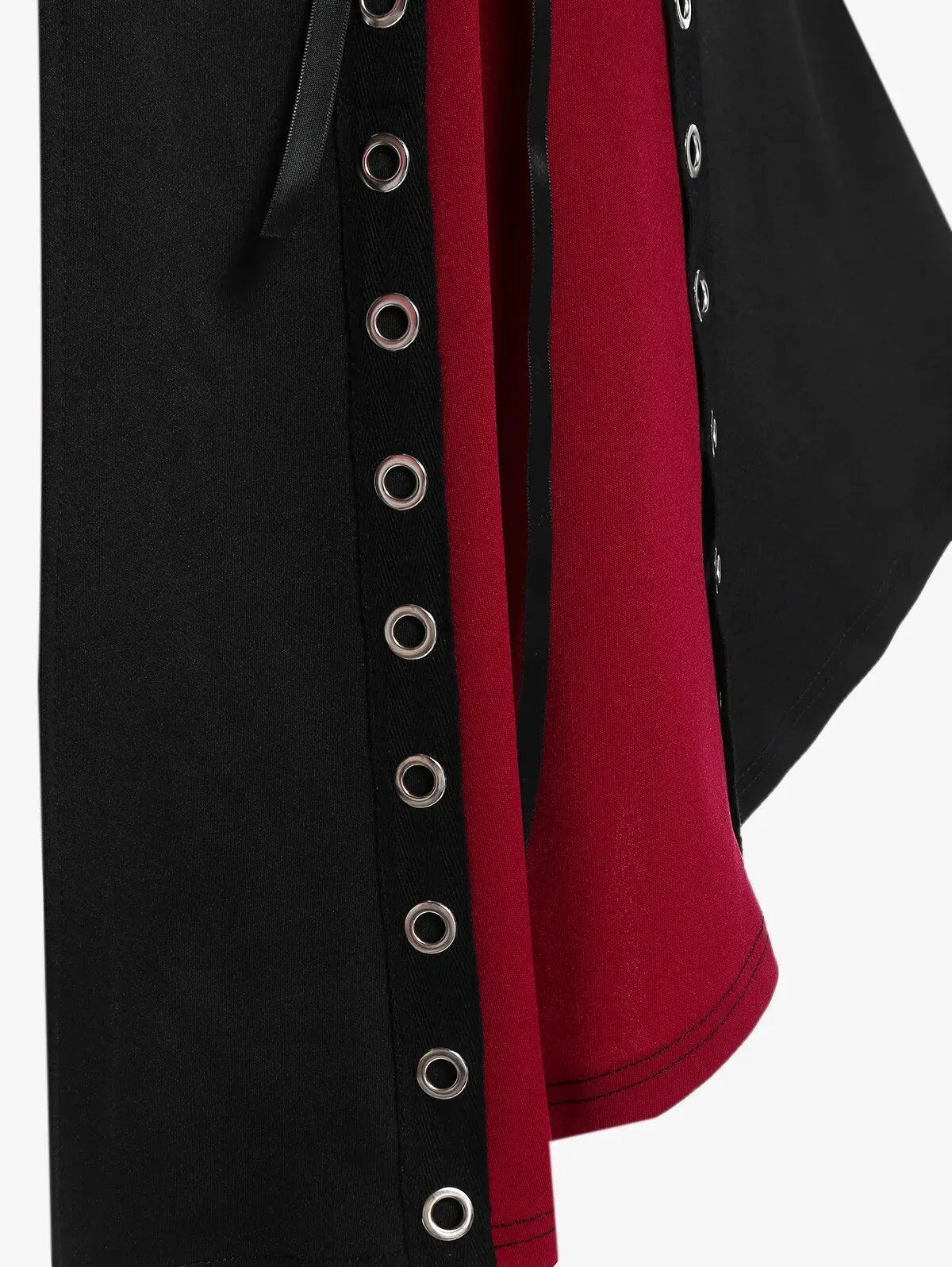 Gothic Hooded Lace Up Grommets Coat Long Sleeves Asymmetrical Zipper