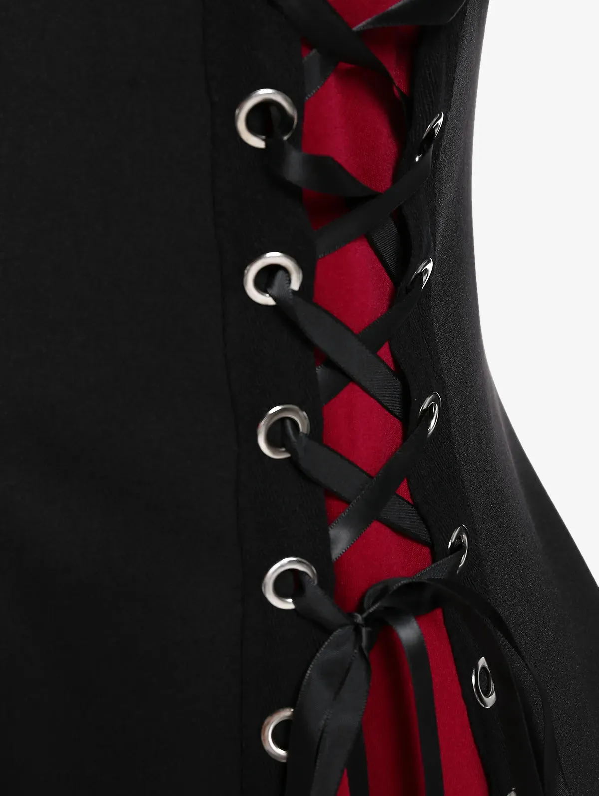 Gothic Hooded Lace Up Grommets Coat Long Sleeves Asymmetrical Zipper
