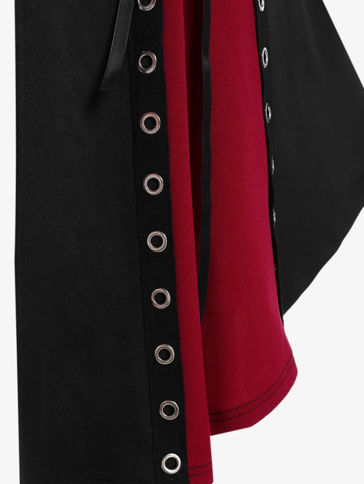 Gothic Hooded Lace Up Grommets Coat Long Sleeves Asymmetrical Zipper