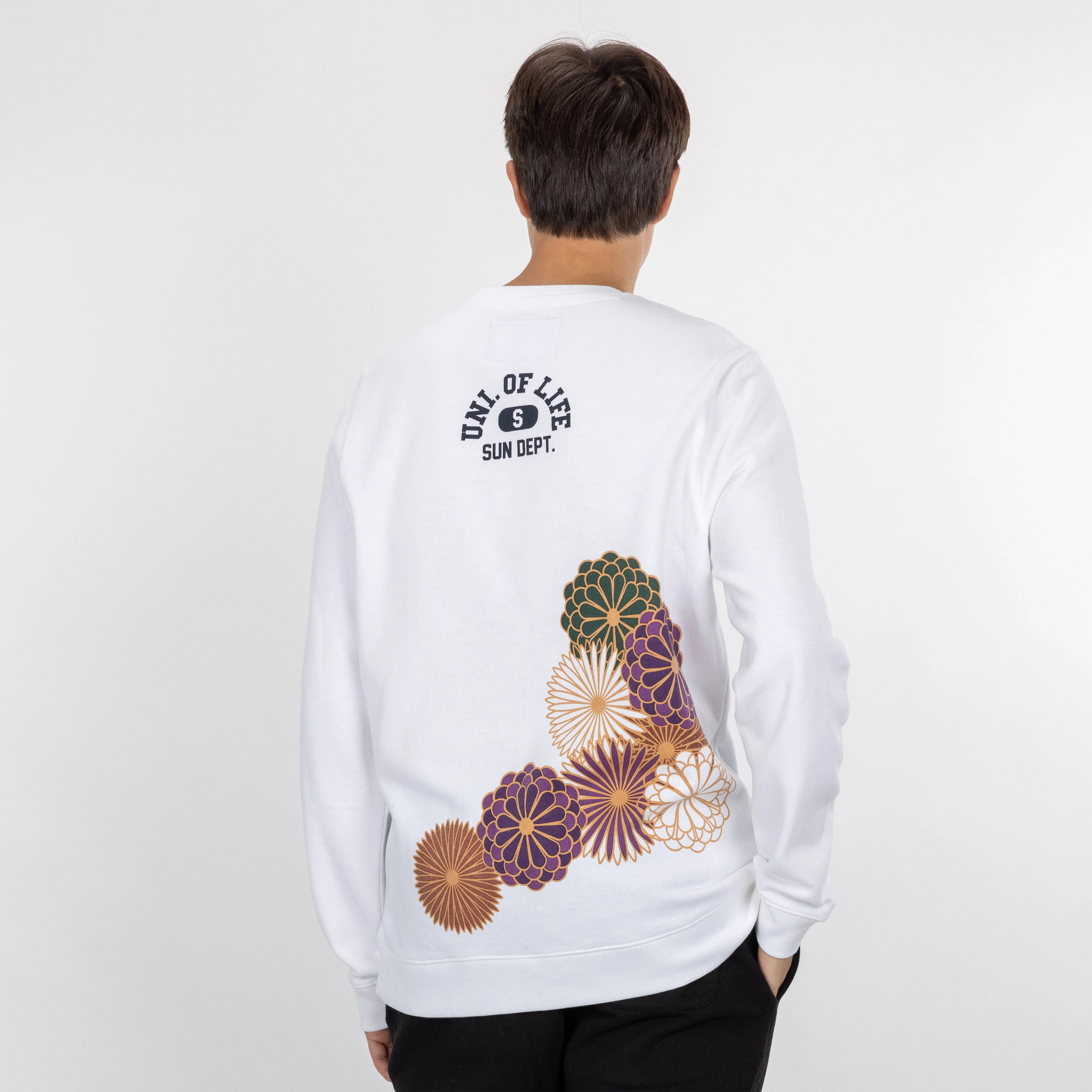 Graphic Wraparound Crewneck Sweatshirt - White / Uni of Life