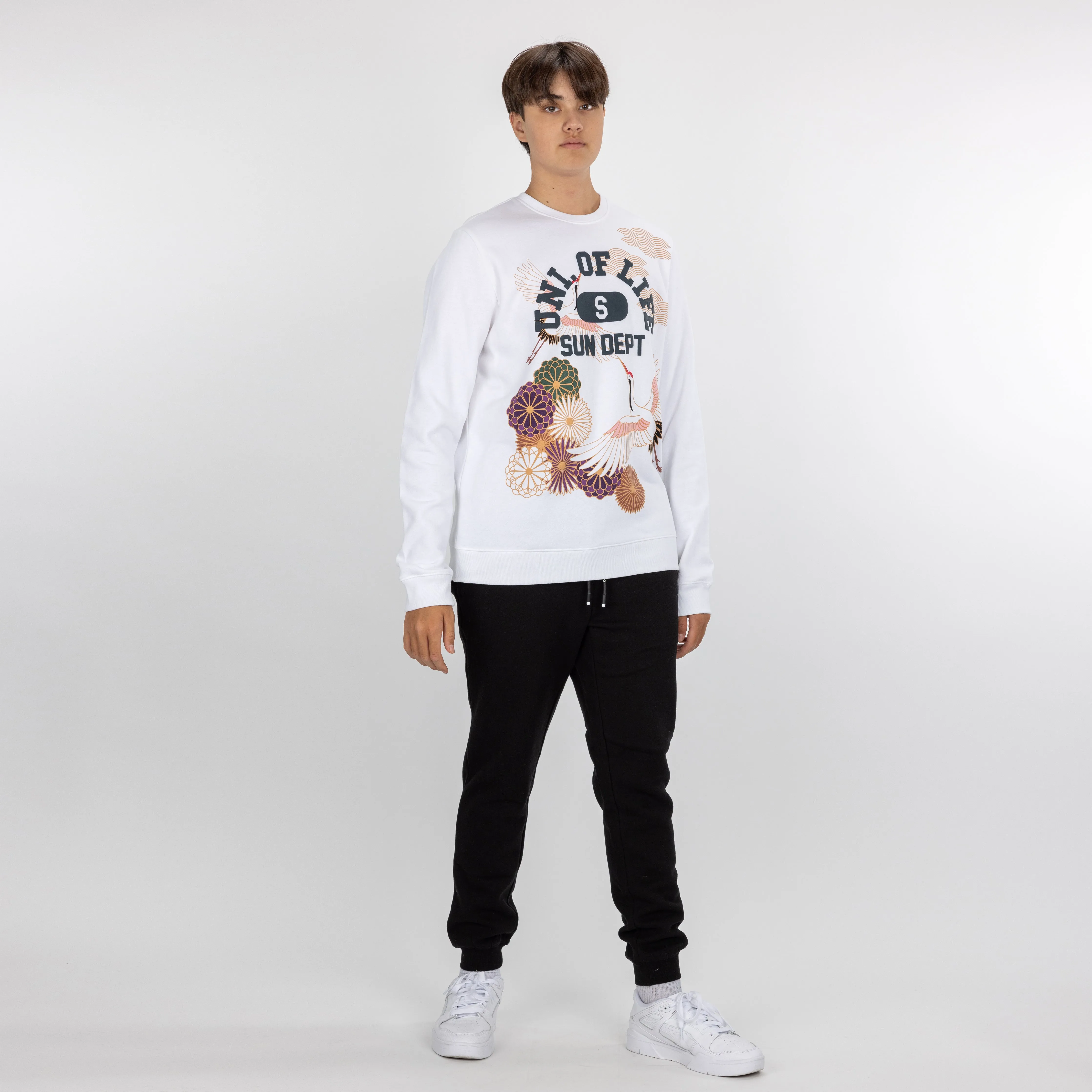 Graphic Wraparound Crewneck Sweatshirt - White / Uni of Life