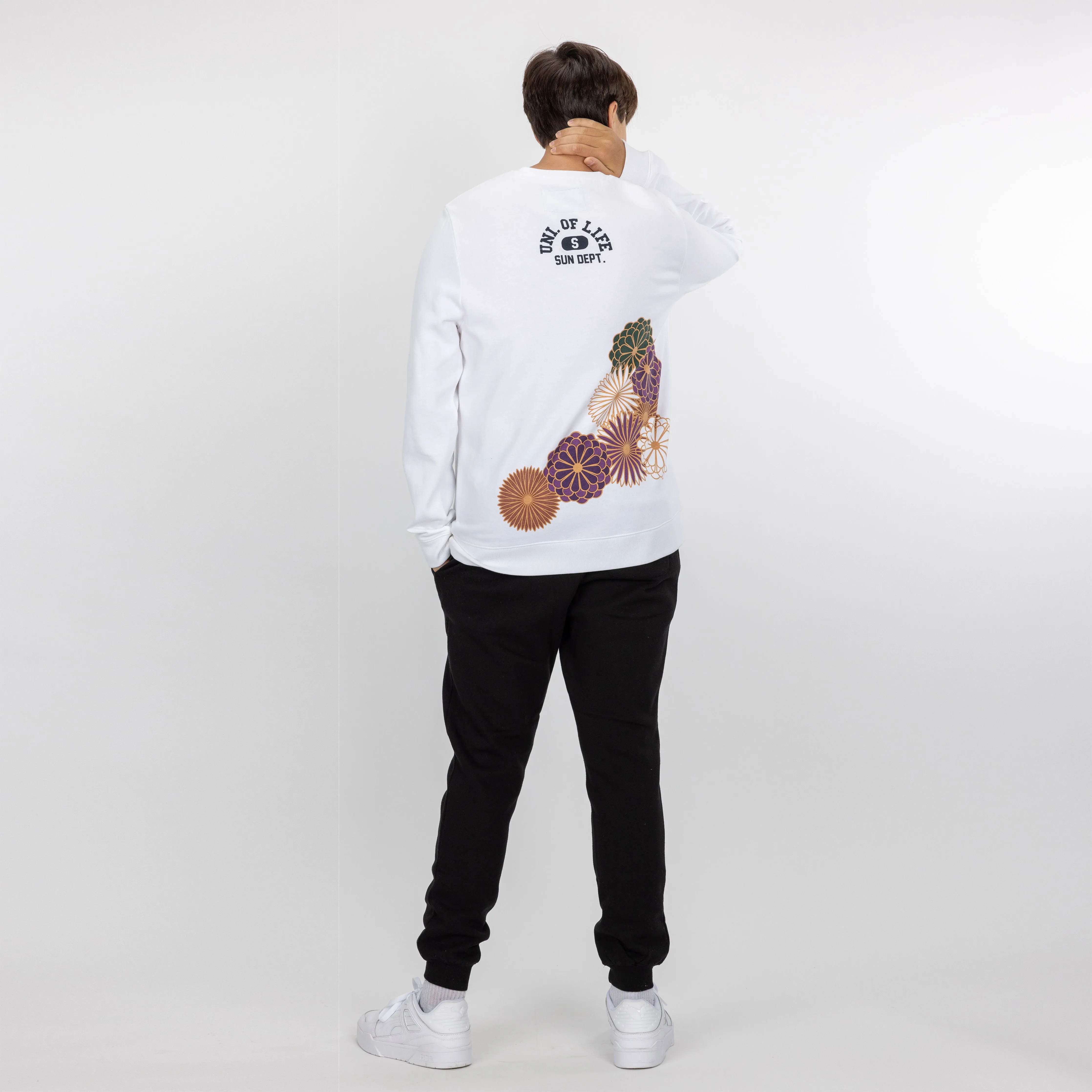 Graphic Wraparound Crewneck Sweatshirt - White / Uni of Life