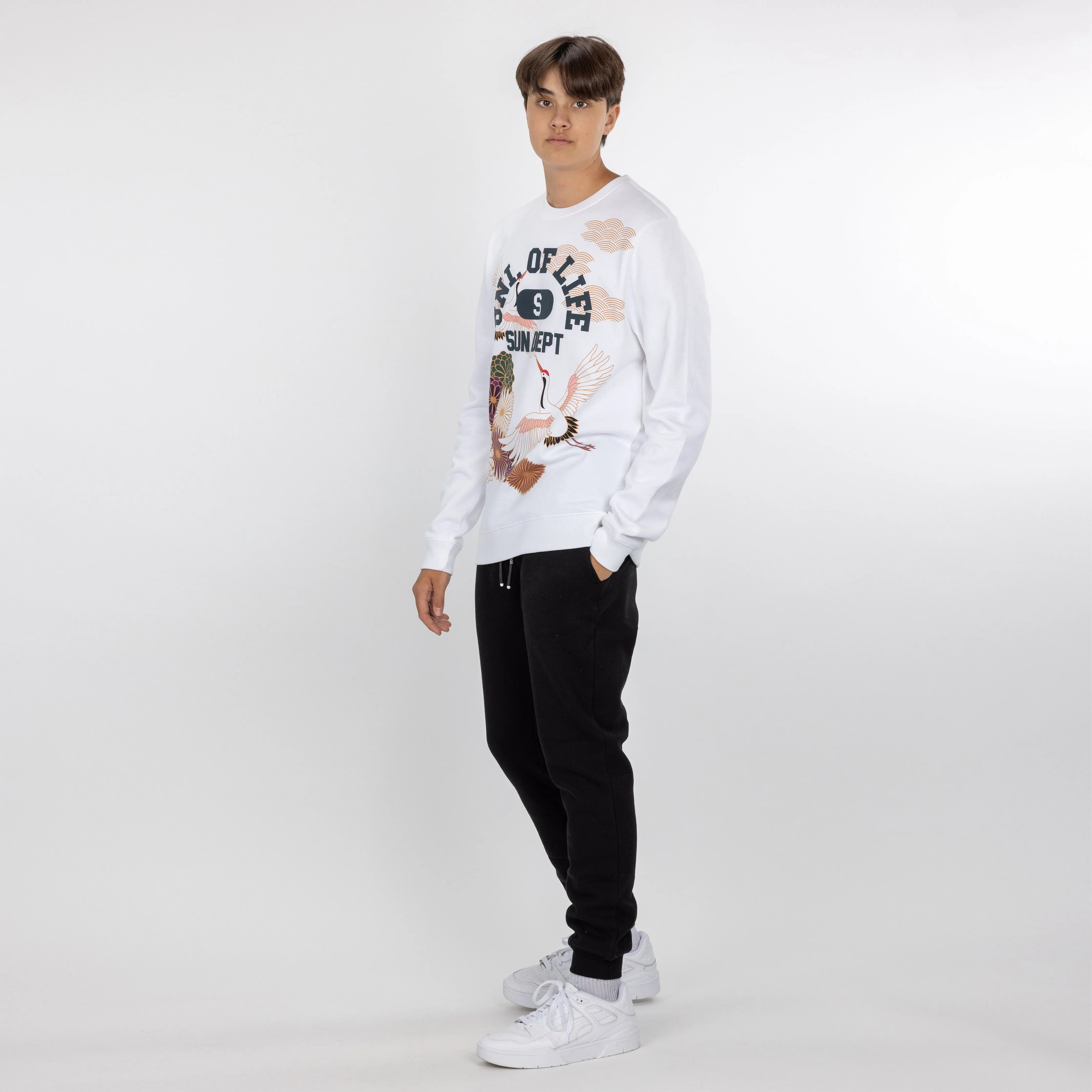 Graphic Wraparound Crewneck Sweatshirt - White / Uni of Life