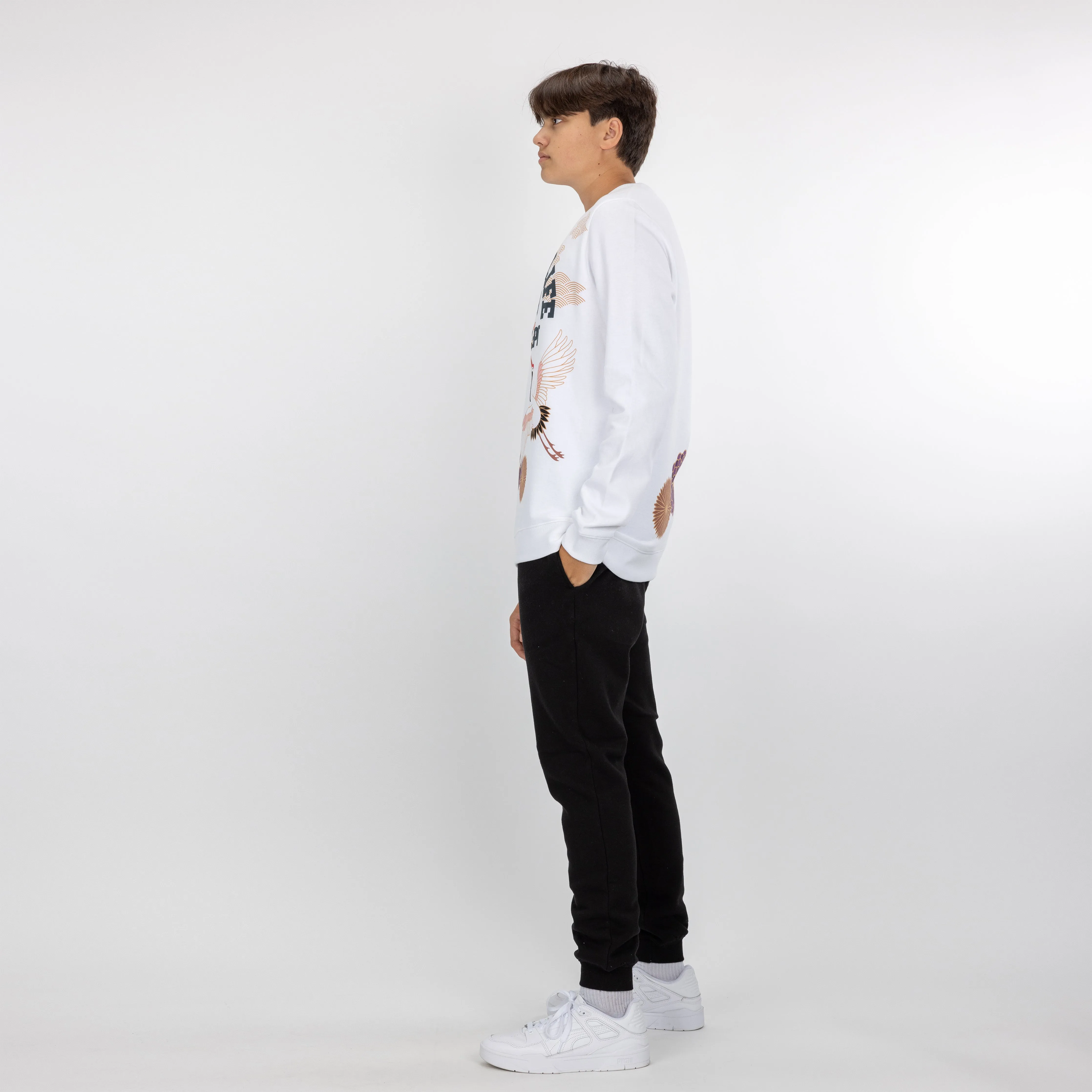 Graphic Wraparound Crewneck Sweatshirt - White / Uni of Life