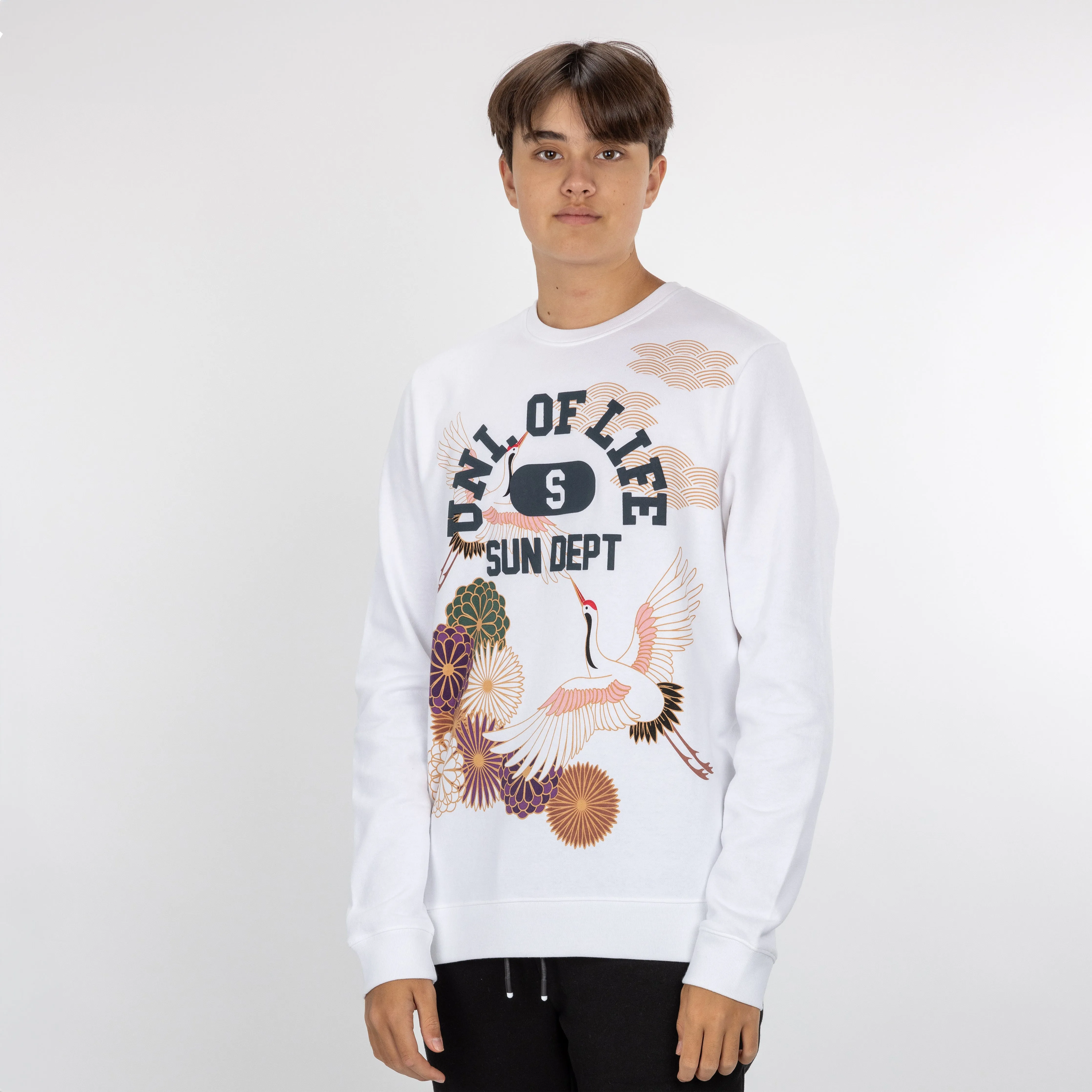 Graphic Wraparound Crewneck Sweatshirt - White / Uni of Life