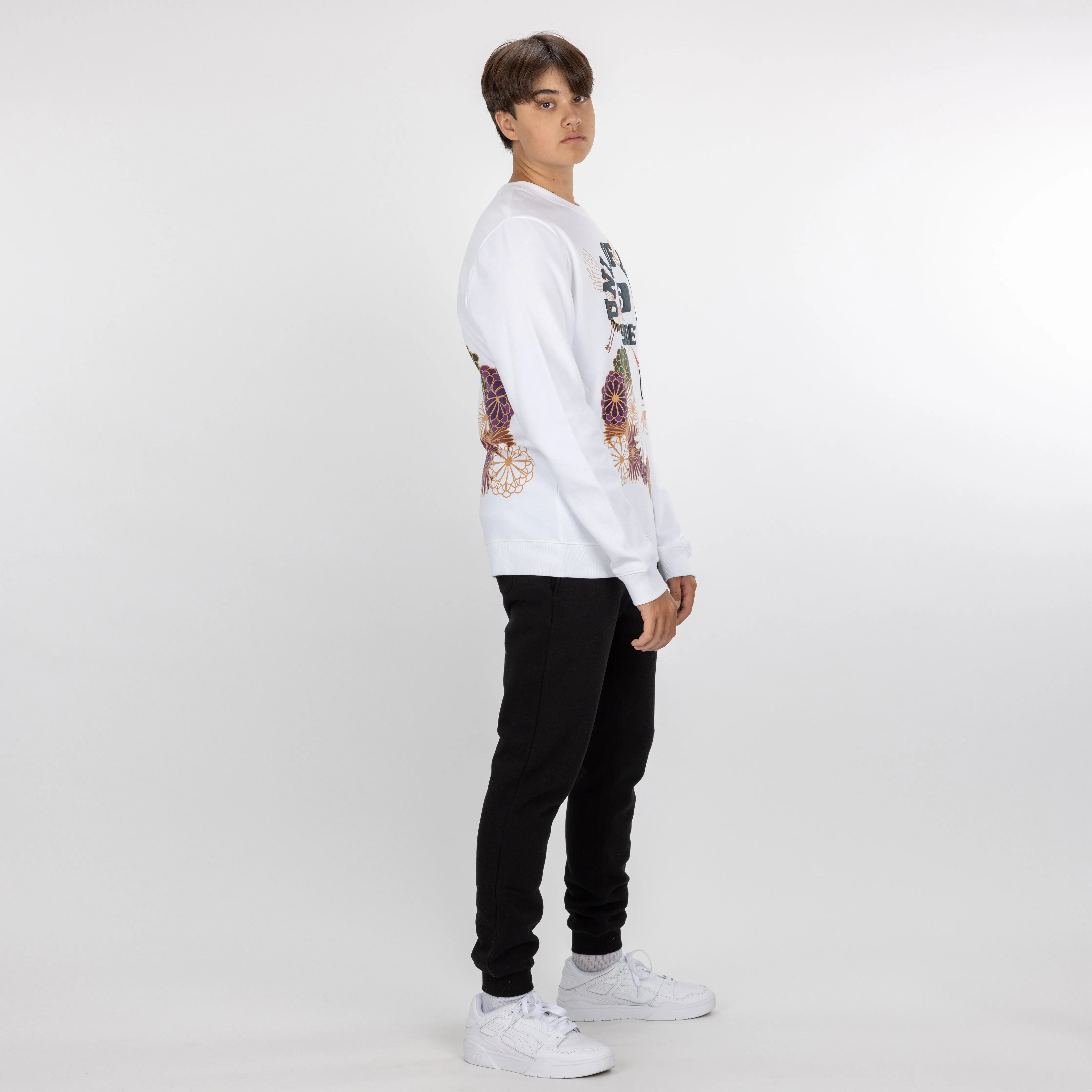 Graphic Wraparound Crewneck Sweatshirt - White / Uni of Life