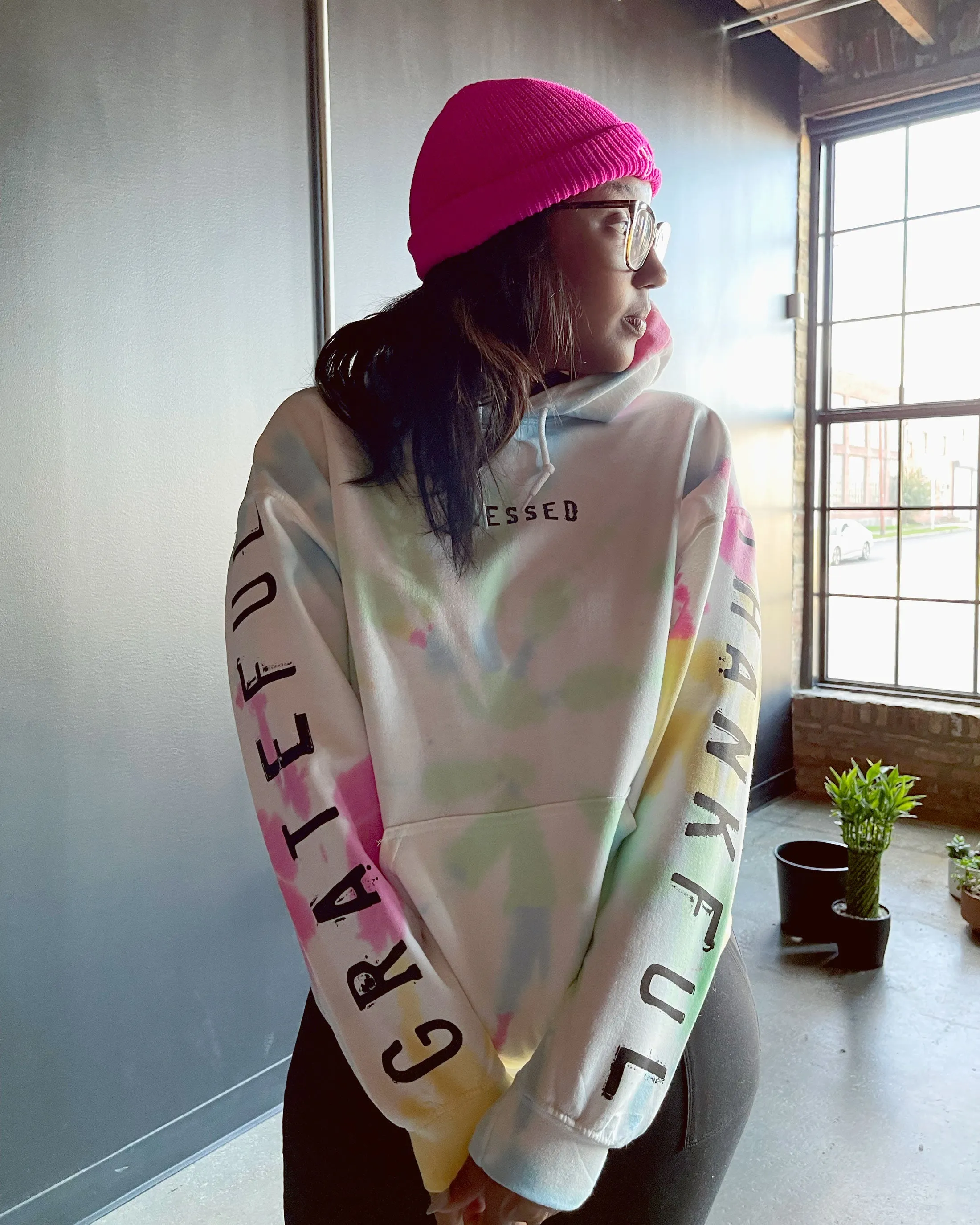 Grateful Thankful Blessed (Tie Dye) Adult Box Hoodie