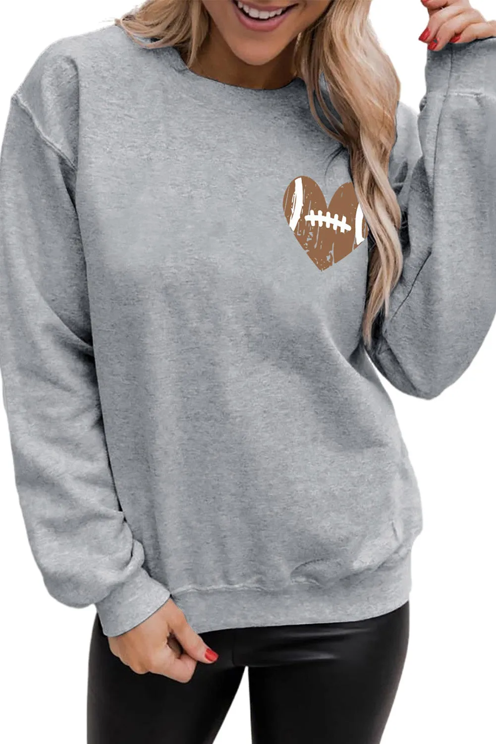 Gray Rugby Heart Shape Print Long Sleeve Sweatshirt